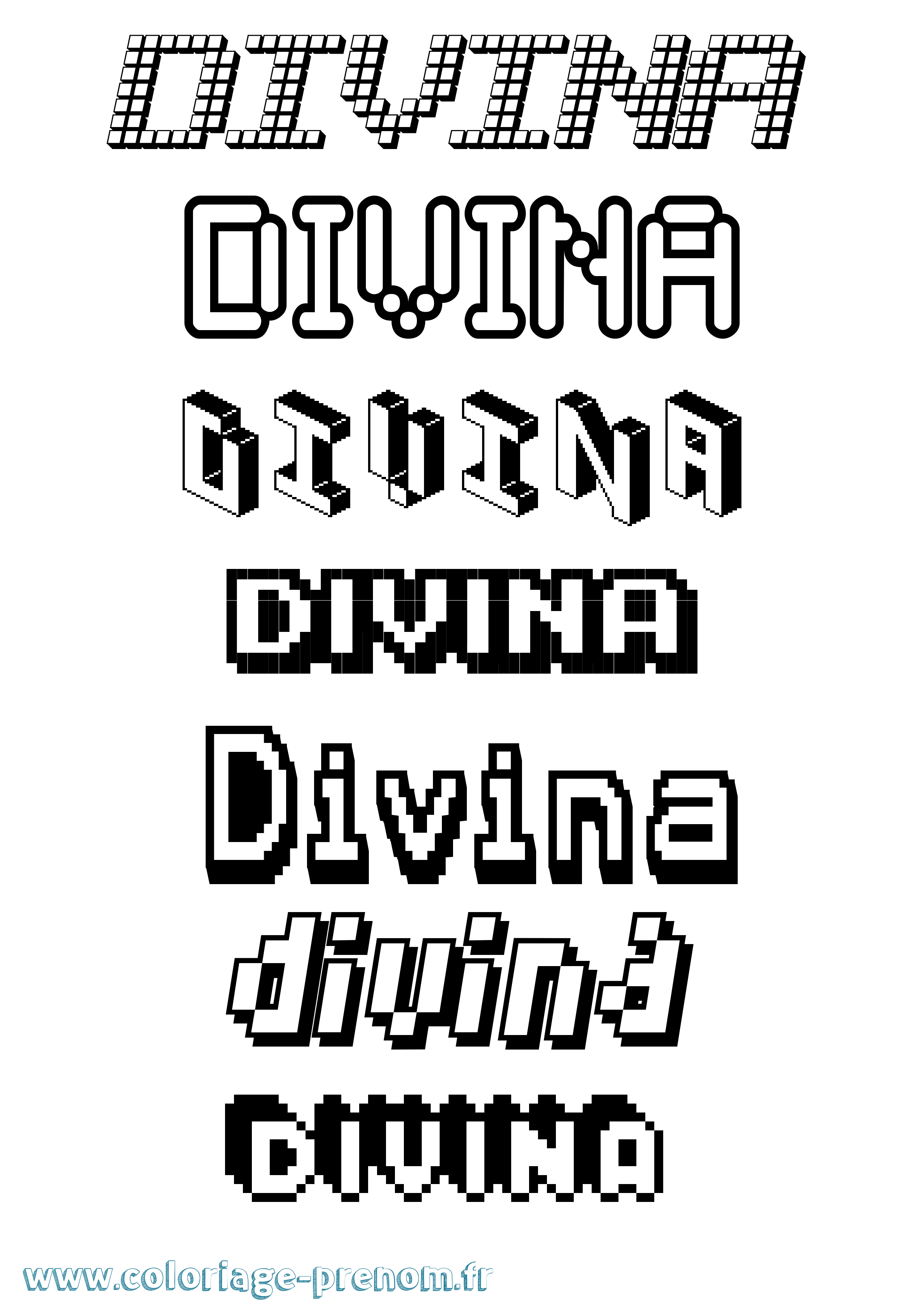 Coloriage prénom Divina Pixel