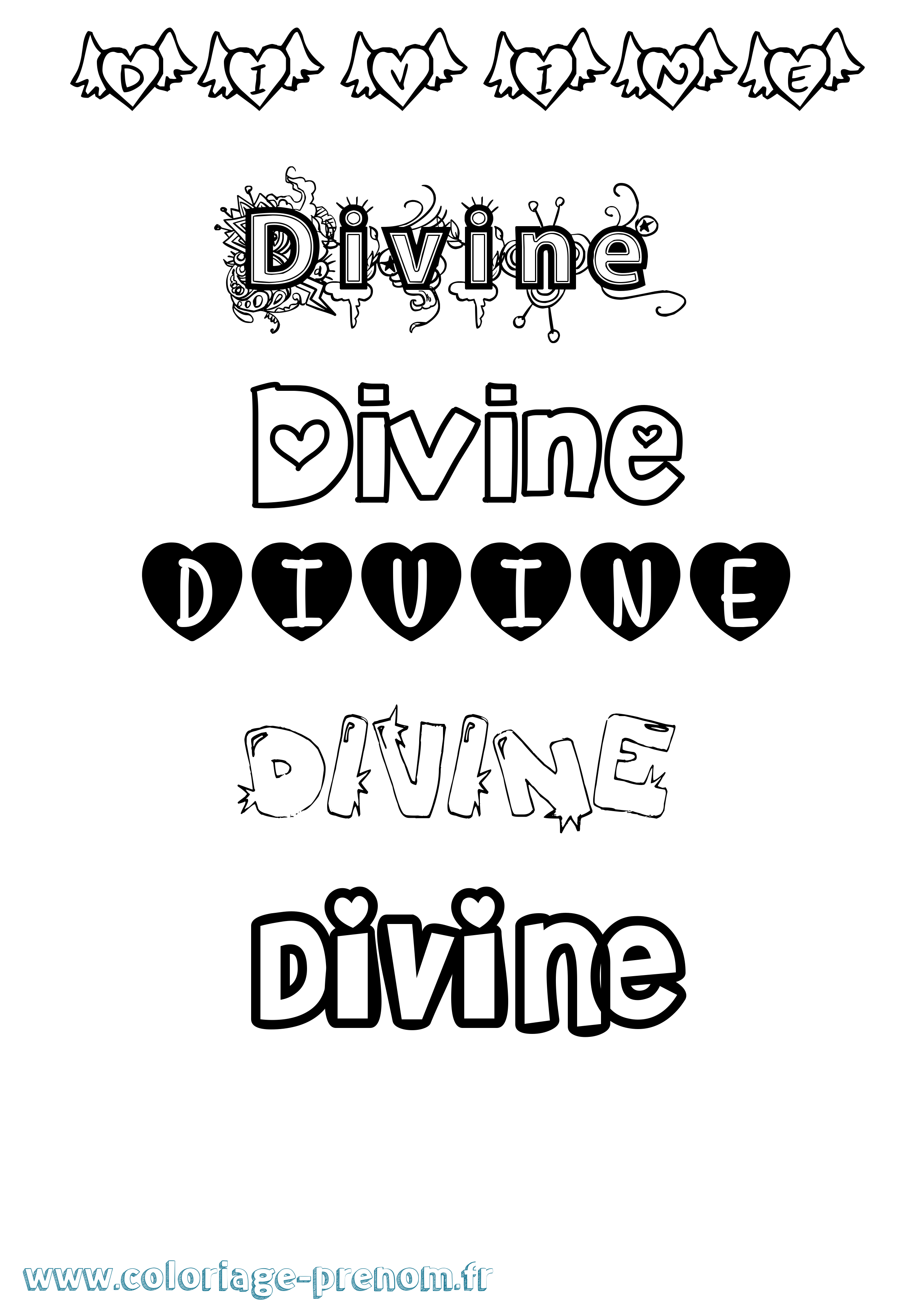 Coloriage prénom Divine Girly