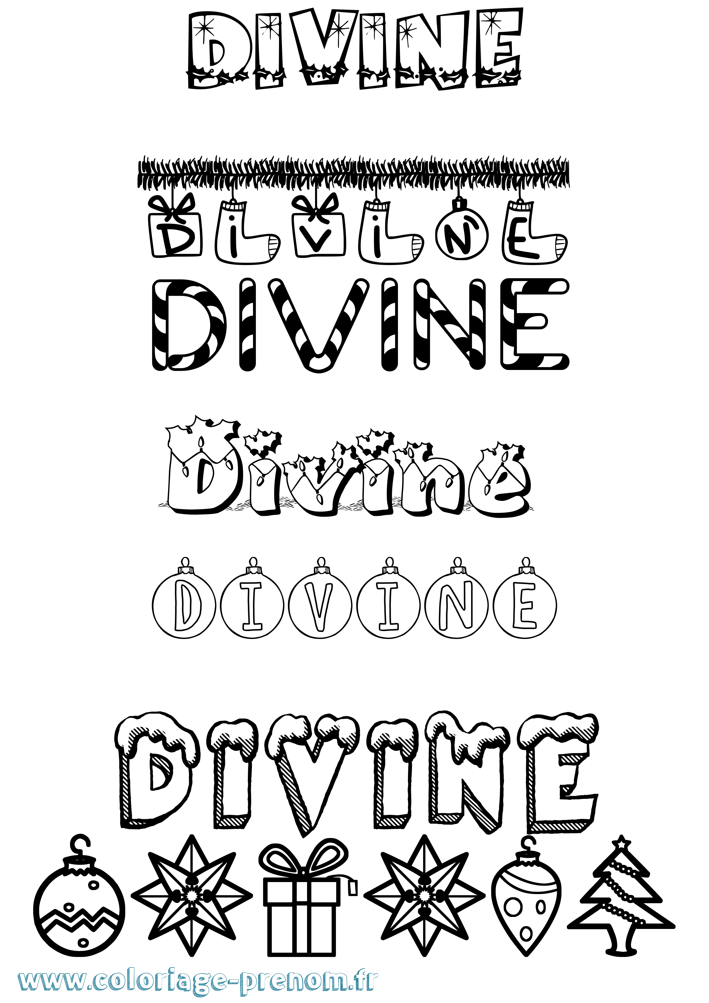 Coloriage prénom Divine Noël
