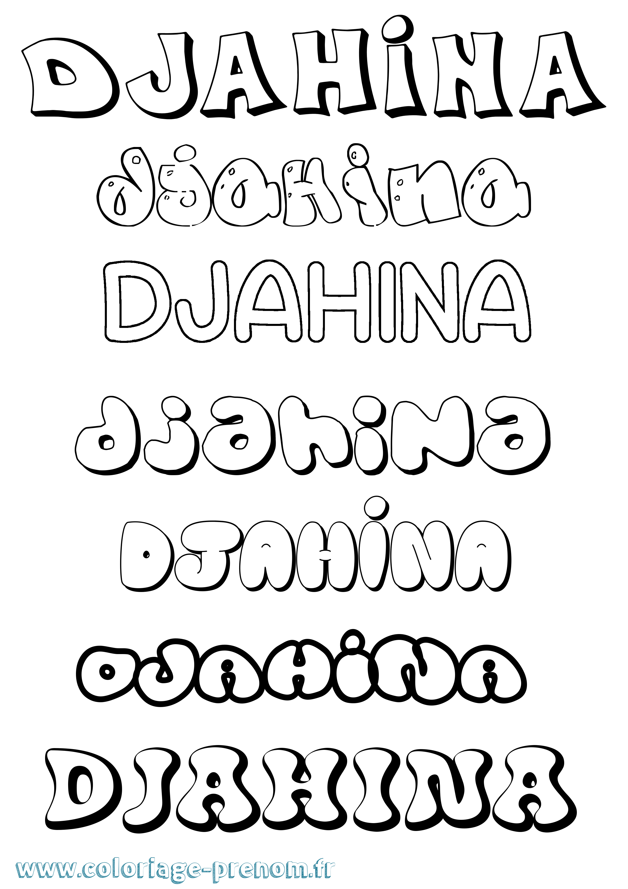 Coloriage prénom Djahina Bubble