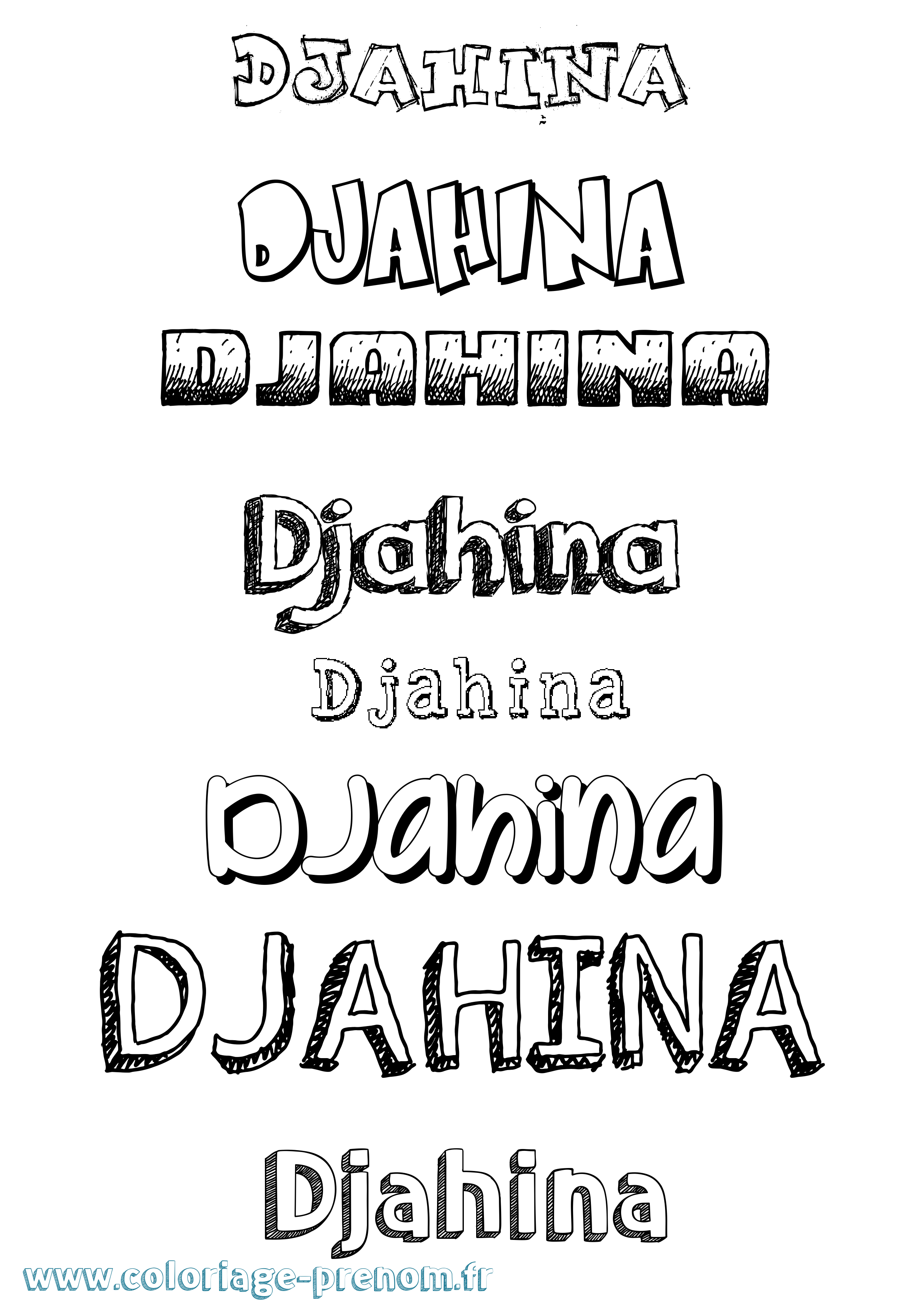 Coloriage prénom Djahina Dessiné