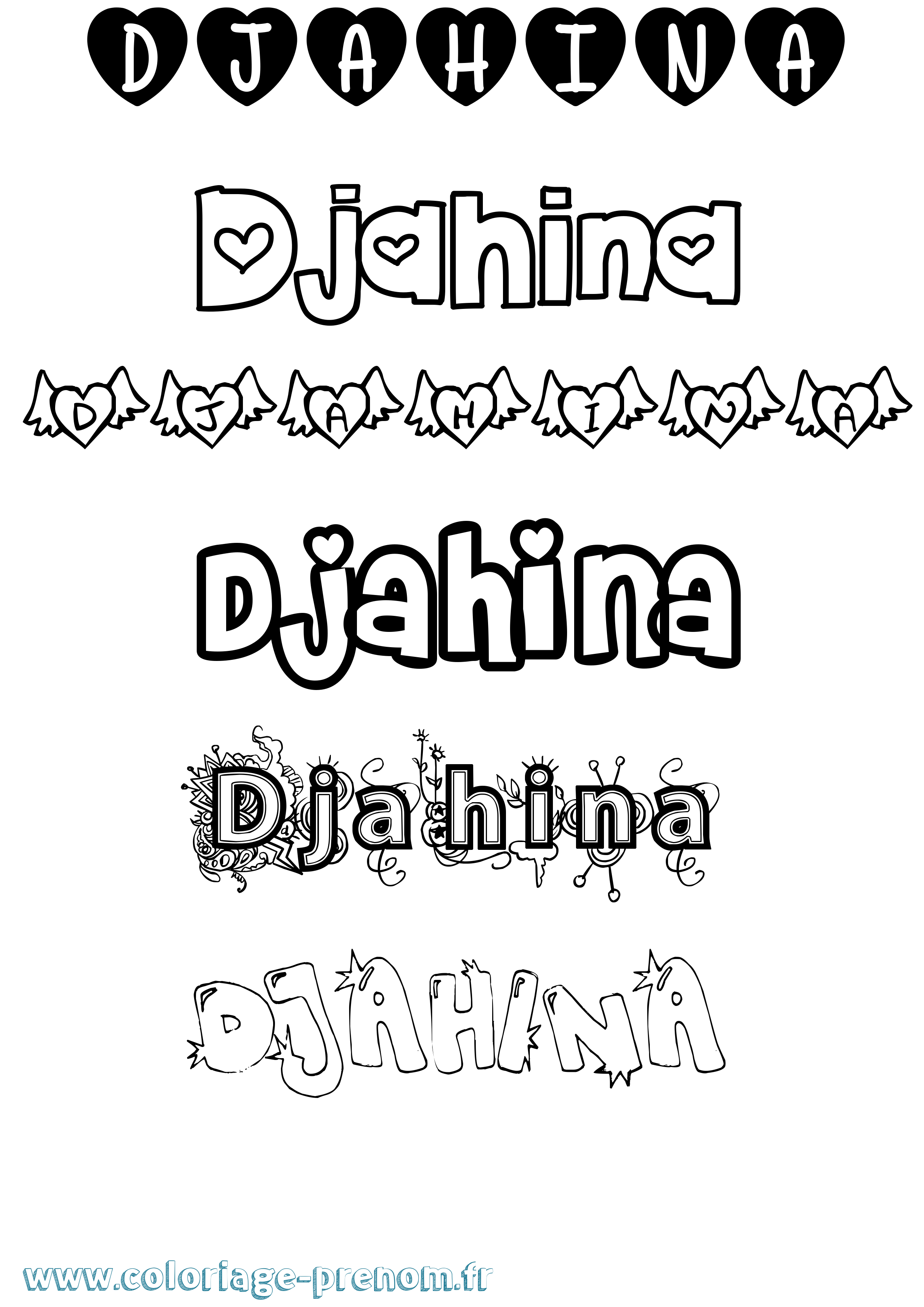 Coloriage prénom Djahina Girly