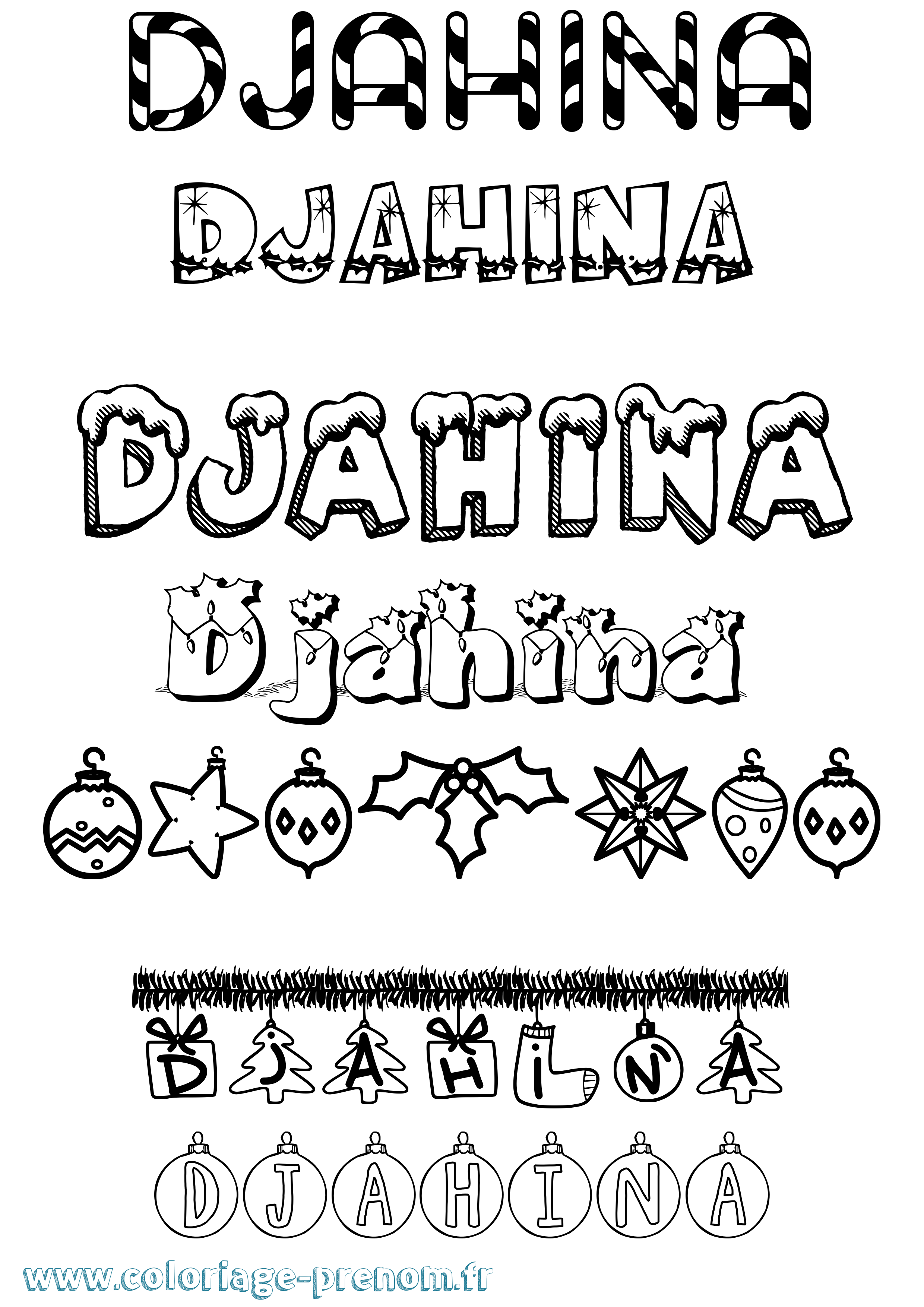 Coloriage prénom Djahina Noël
