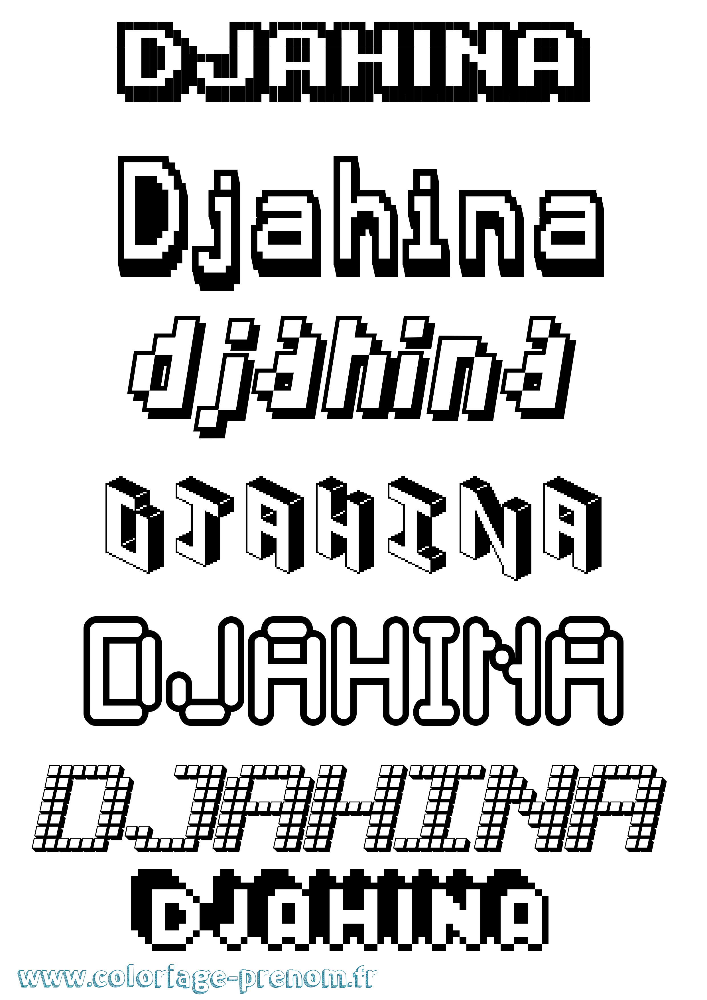 Coloriage prénom Djahina Pixel