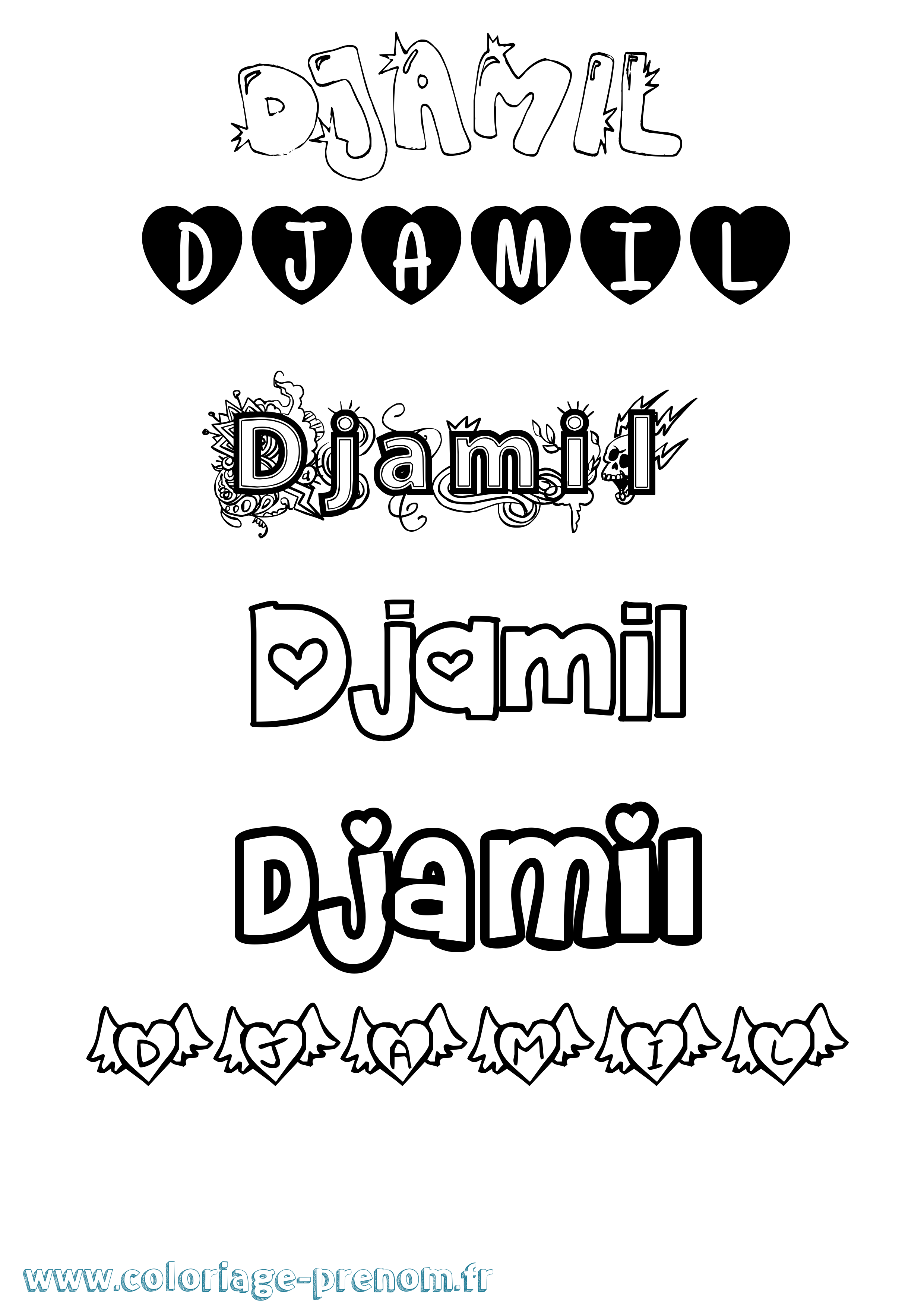Coloriage prénom Djamil Girly