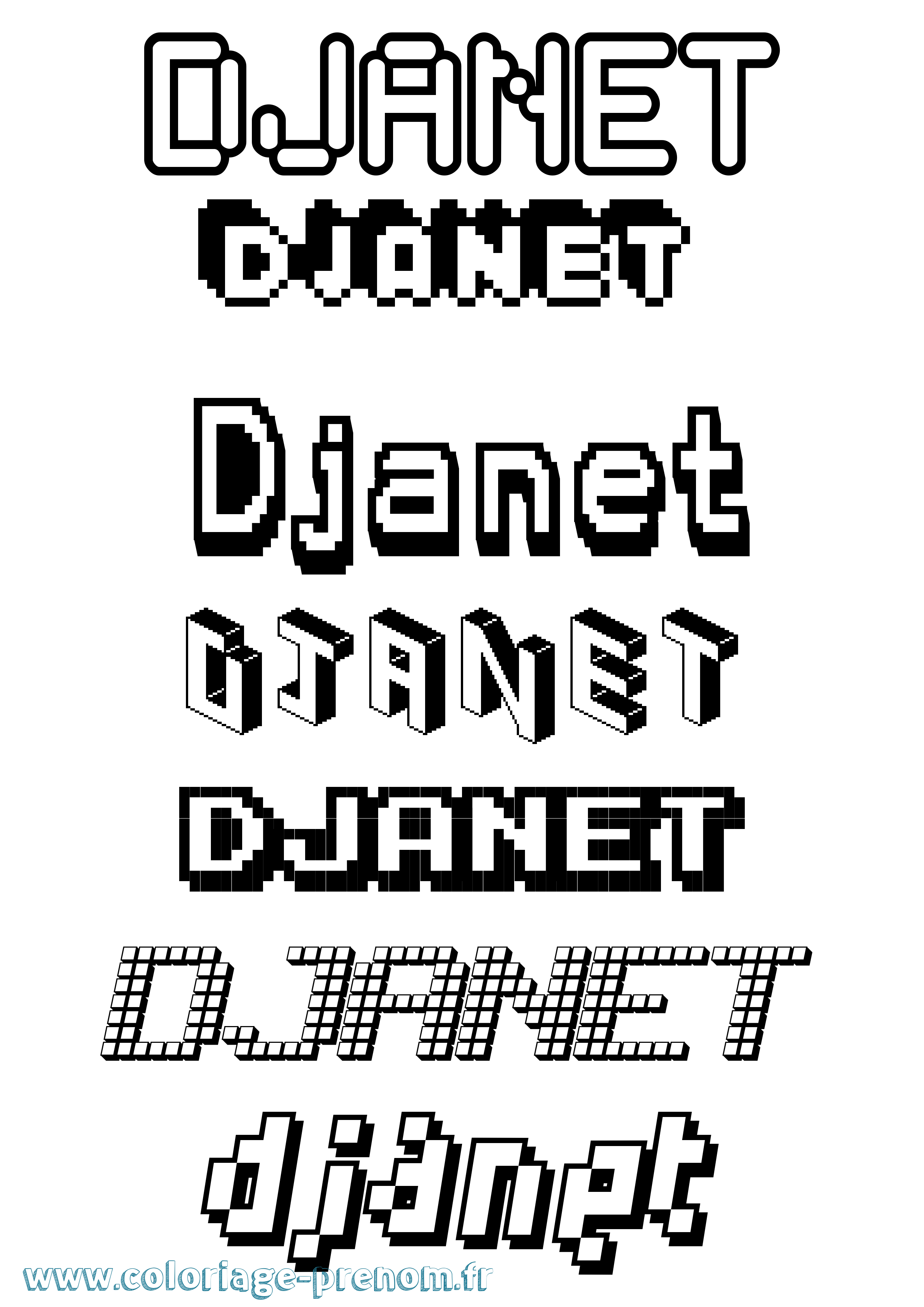 Coloriage prénom Djanet Pixel