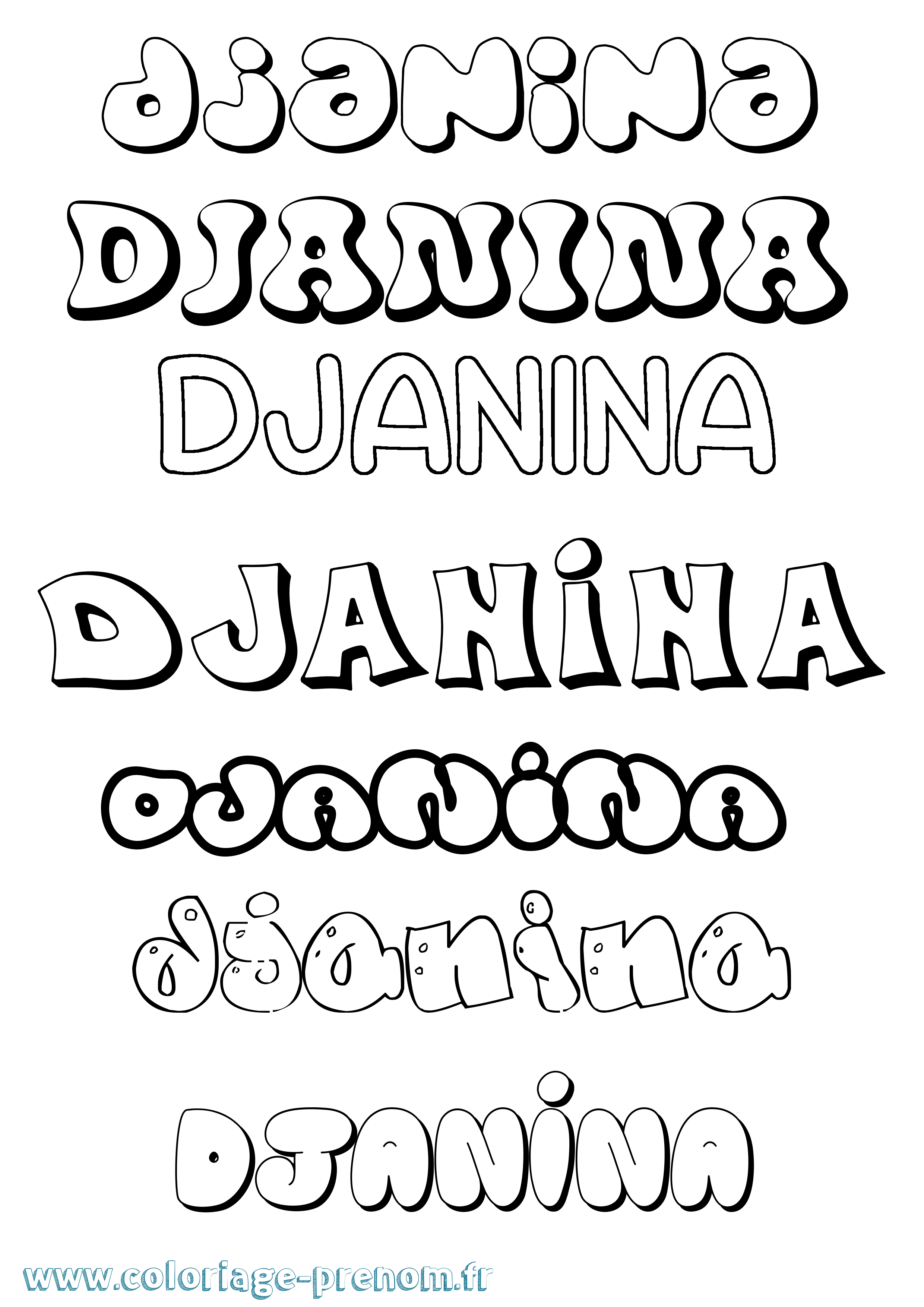 Coloriage prénom Djanina Bubble