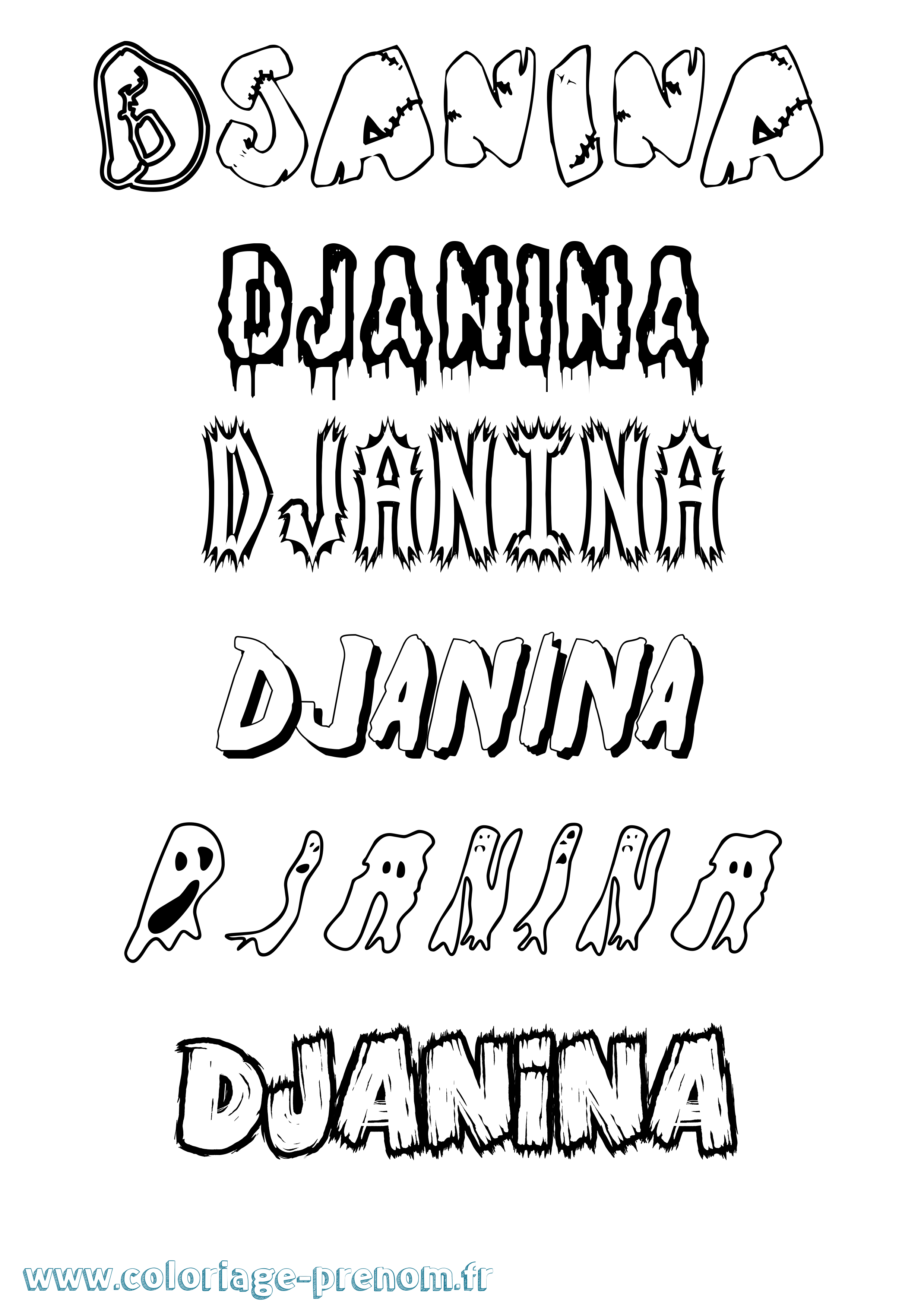 Coloriage prénom Djanina Frisson