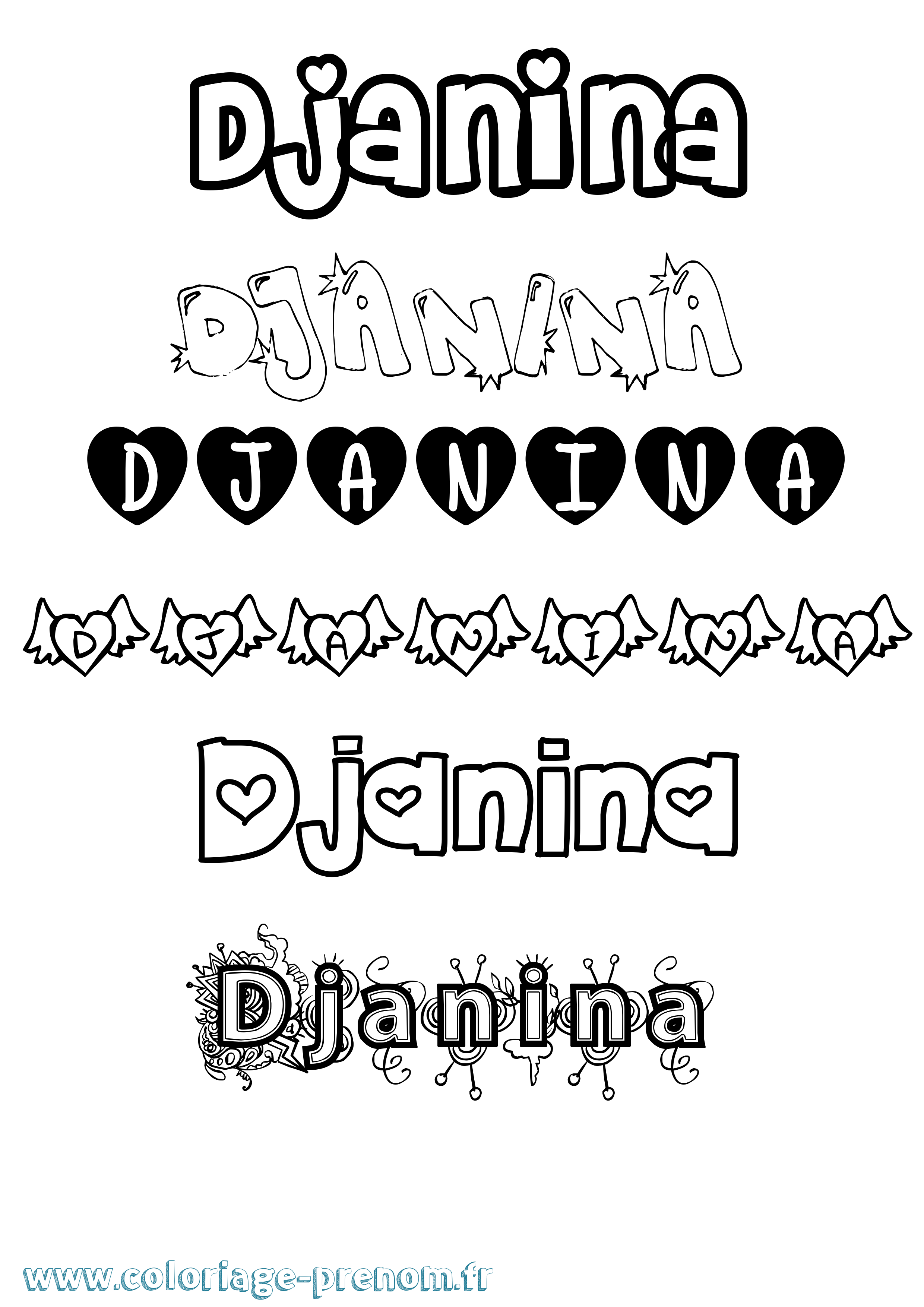 Coloriage prénom Djanina Girly
