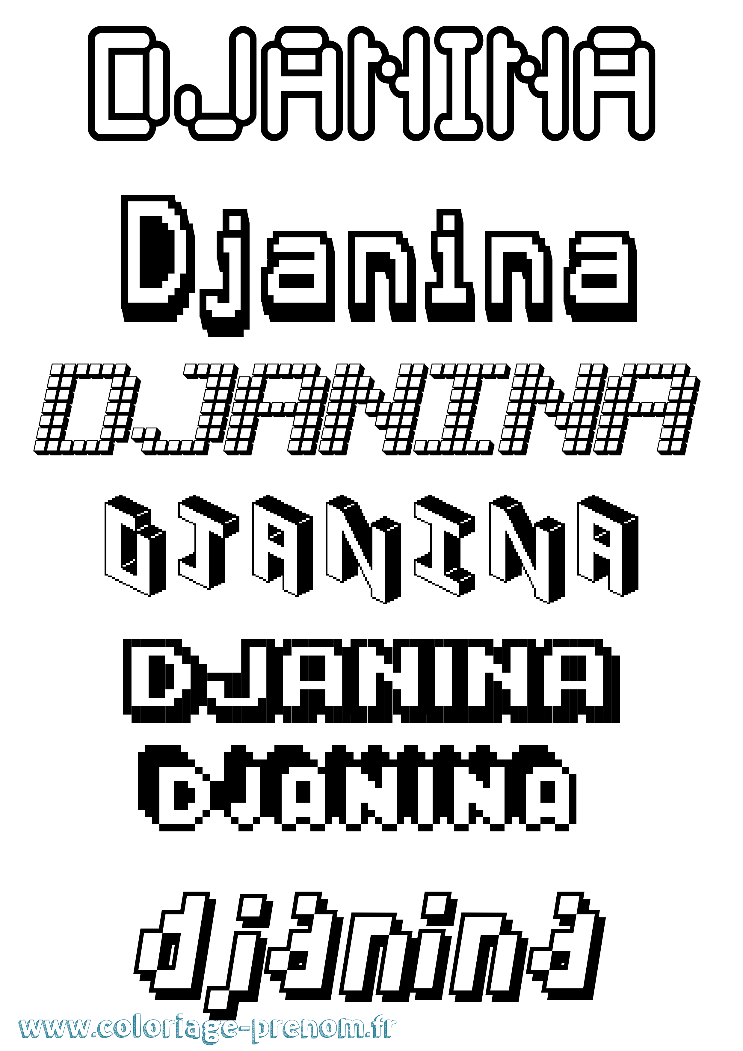 Coloriage prénom Djanina Pixel