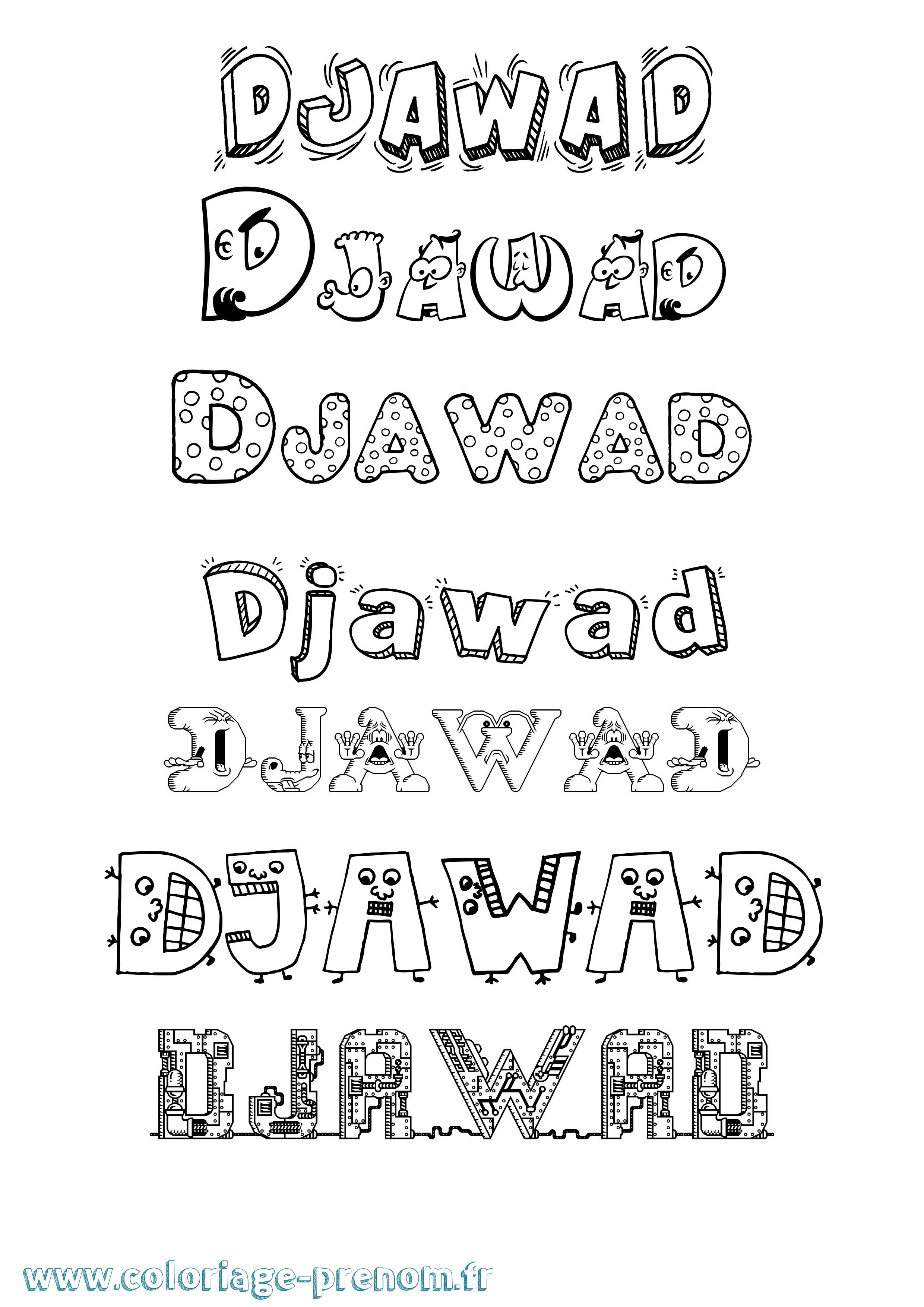Coloriage prénom Djawad Fun