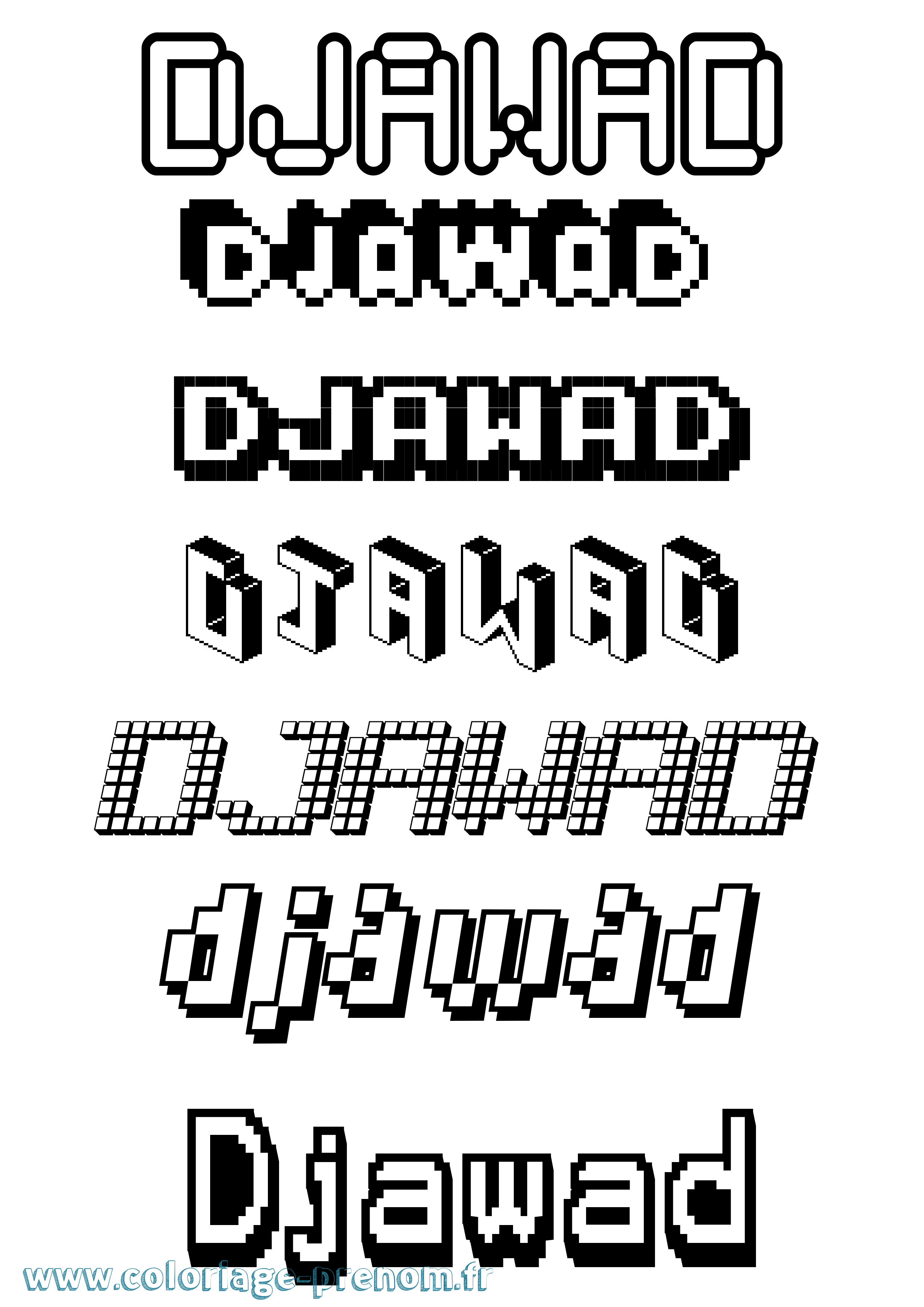 Coloriage prénom Djawad Pixel