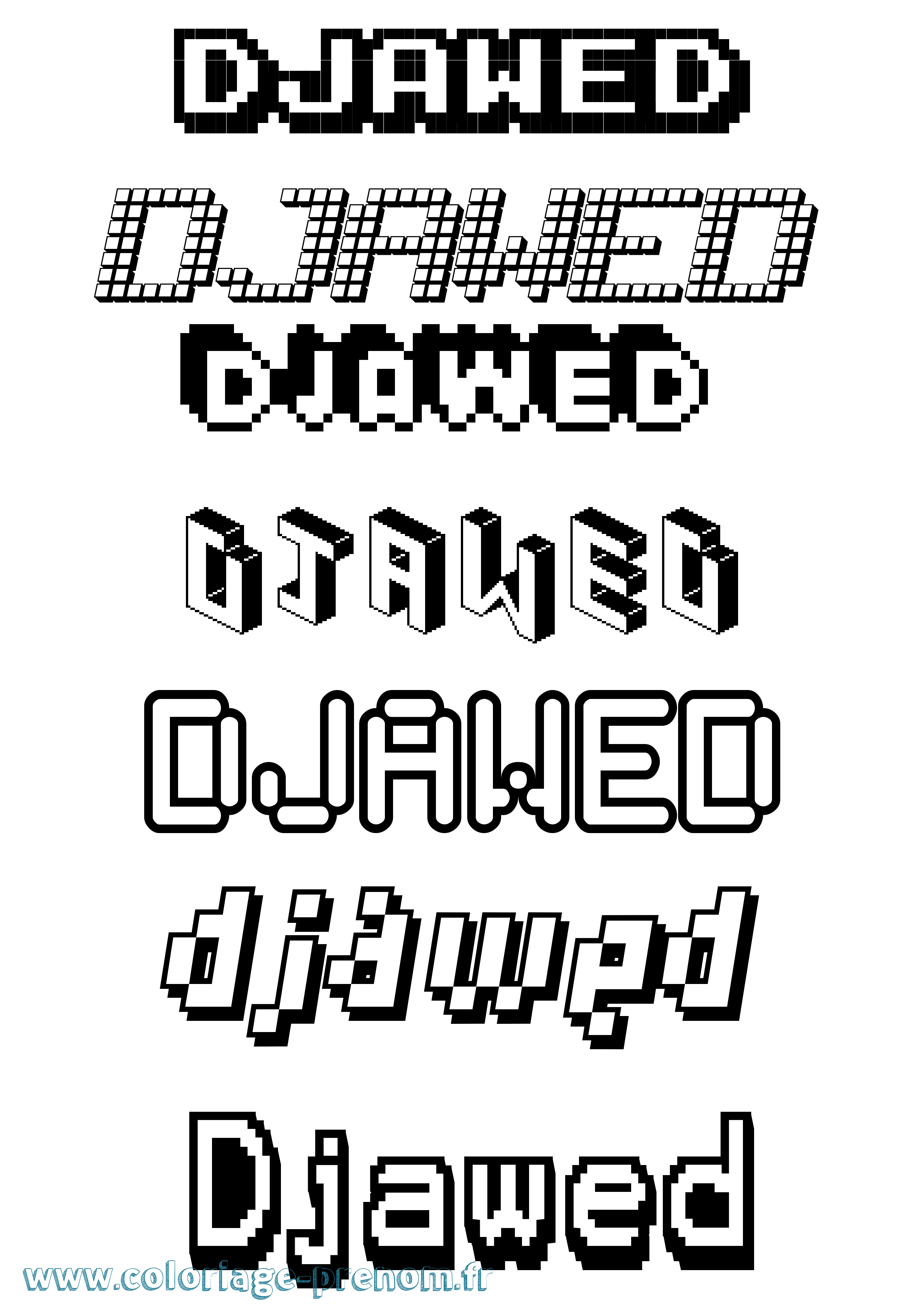 Coloriage prénom Djawed Pixel