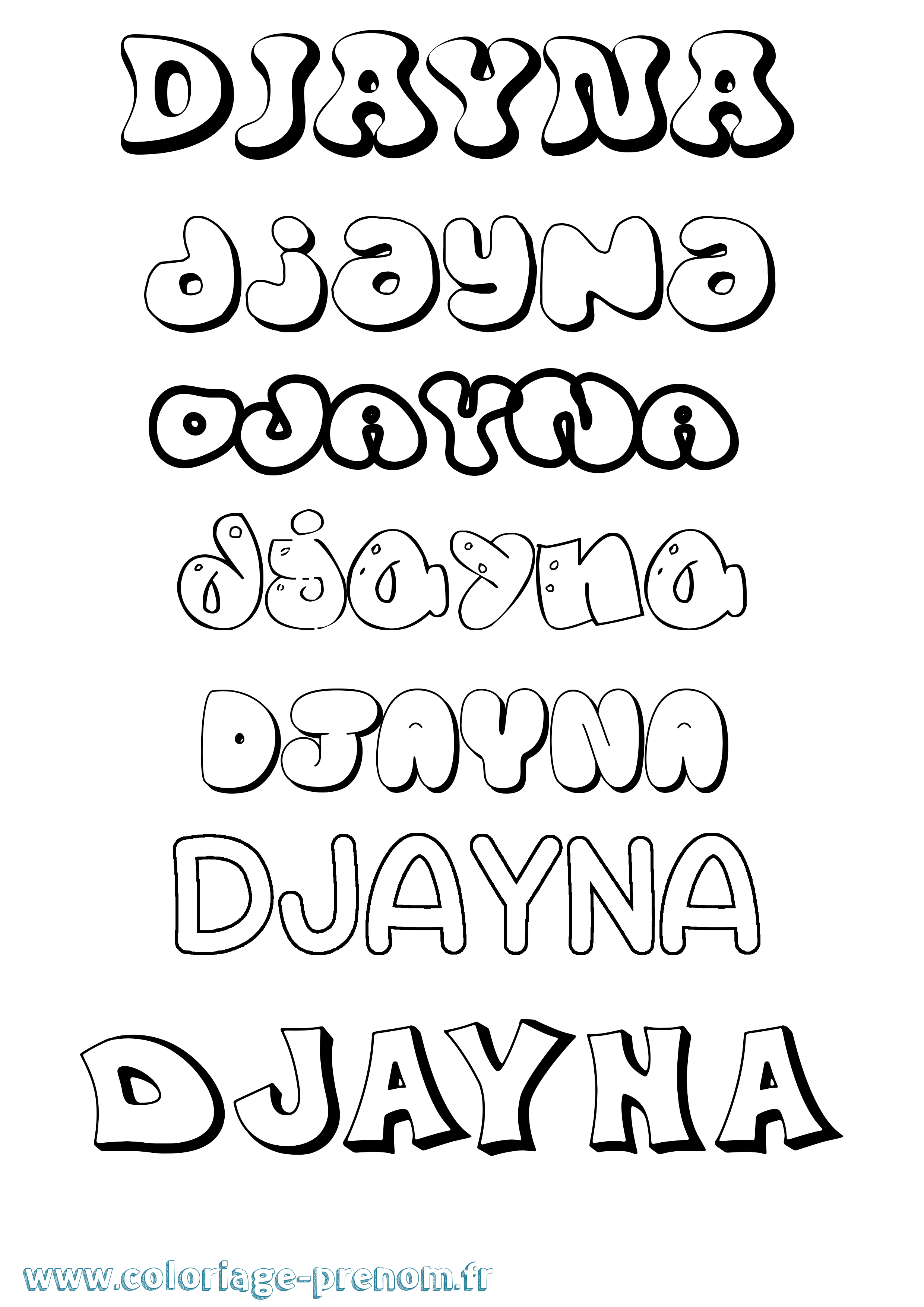 Coloriage prénom Djayna Bubble