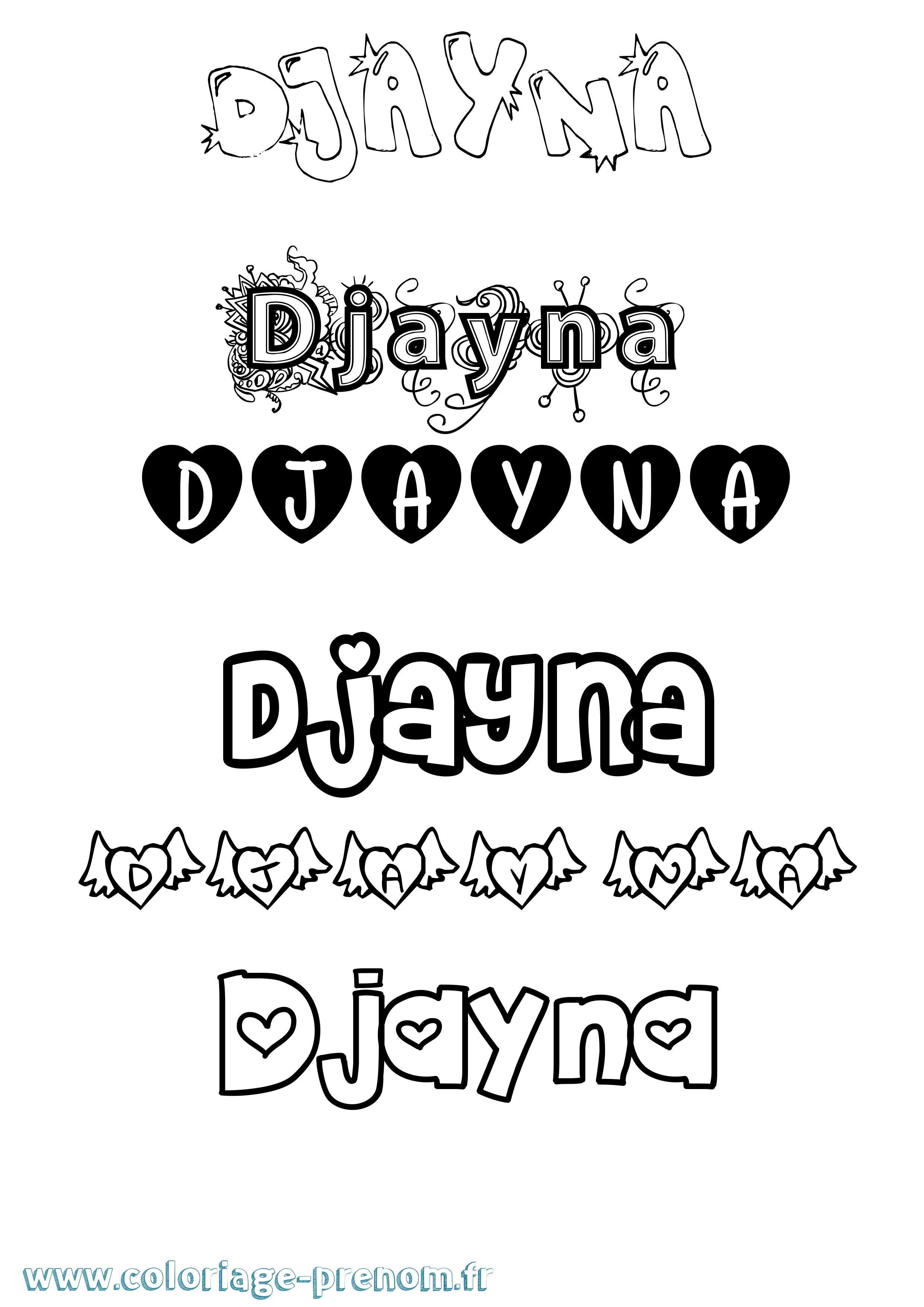 Coloriage prénom Djayna Girly