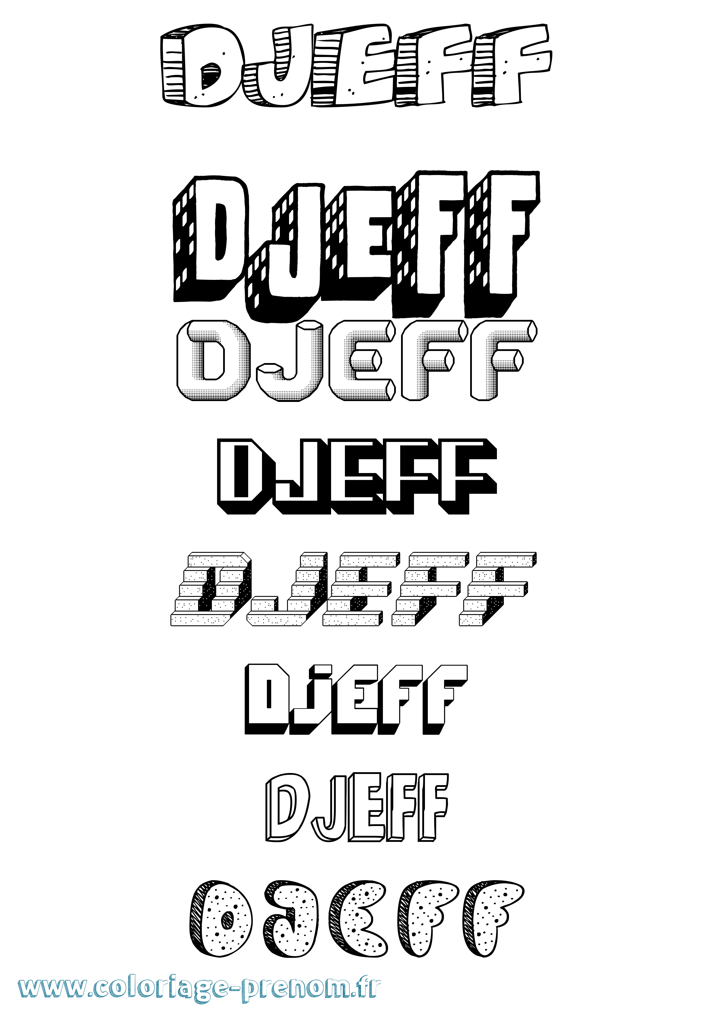 Coloriage prénom Djeff Effet 3D