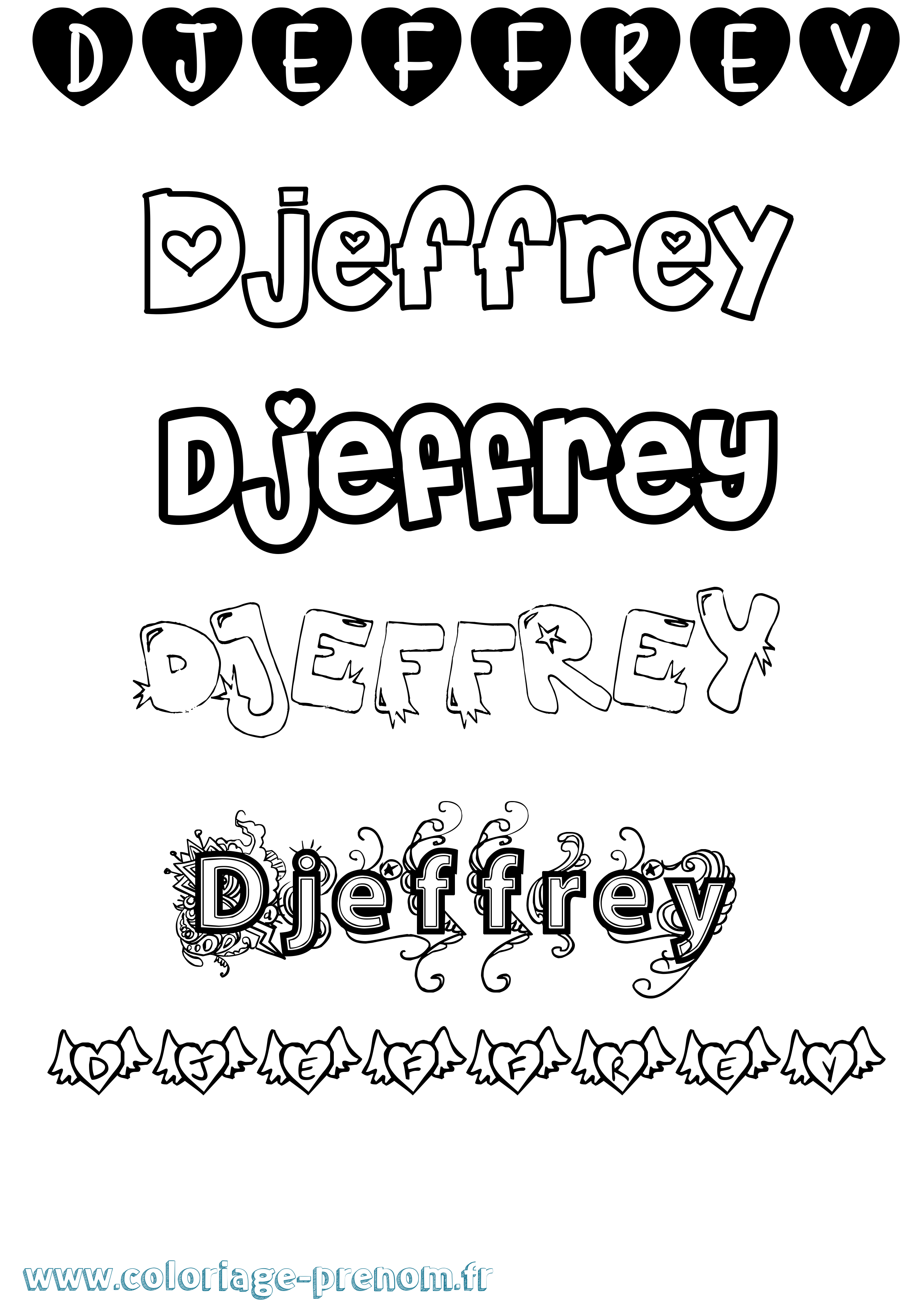 Coloriage prénom Djeffrey Girly