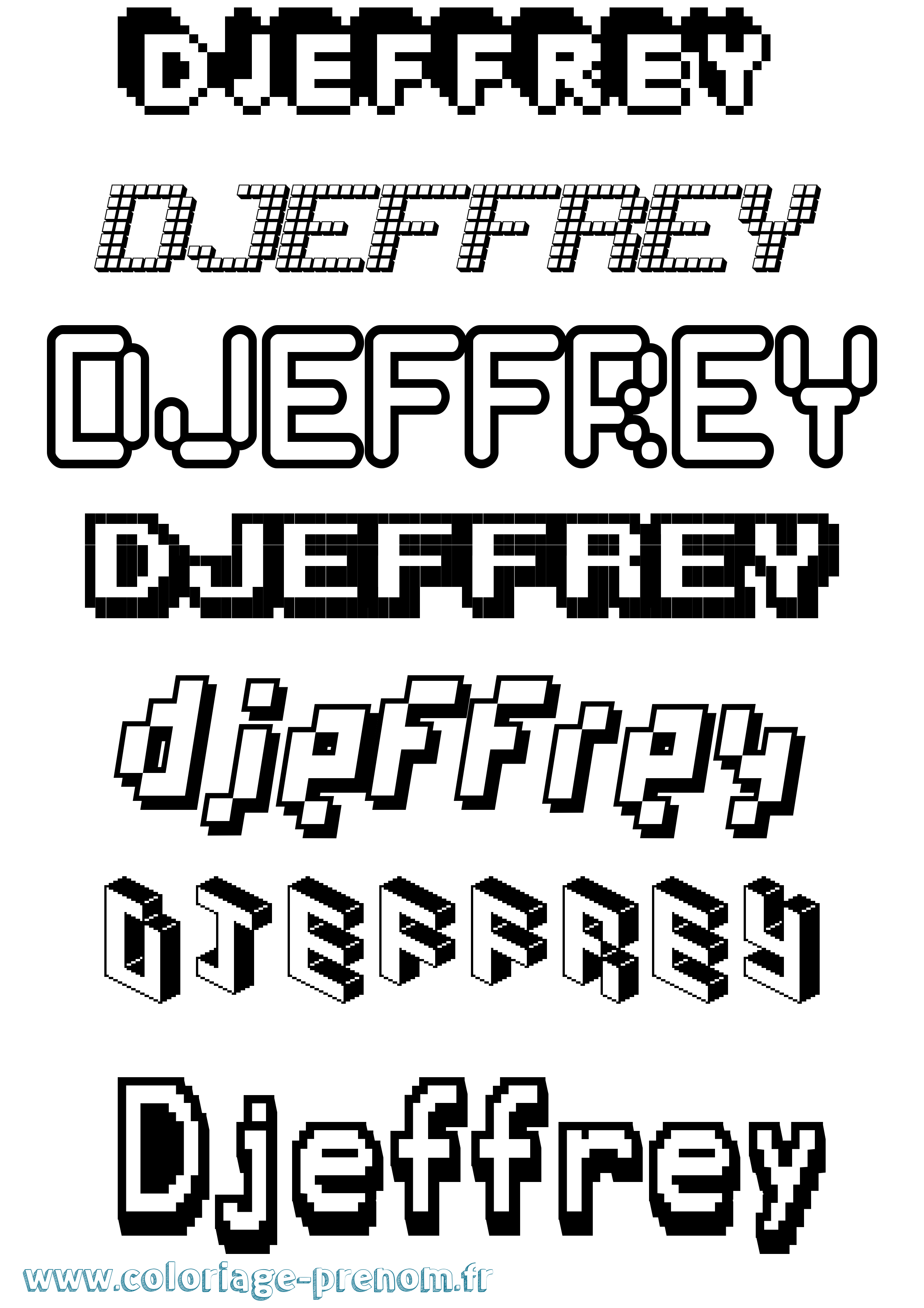 Coloriage prénom Djeffrey Pixel
