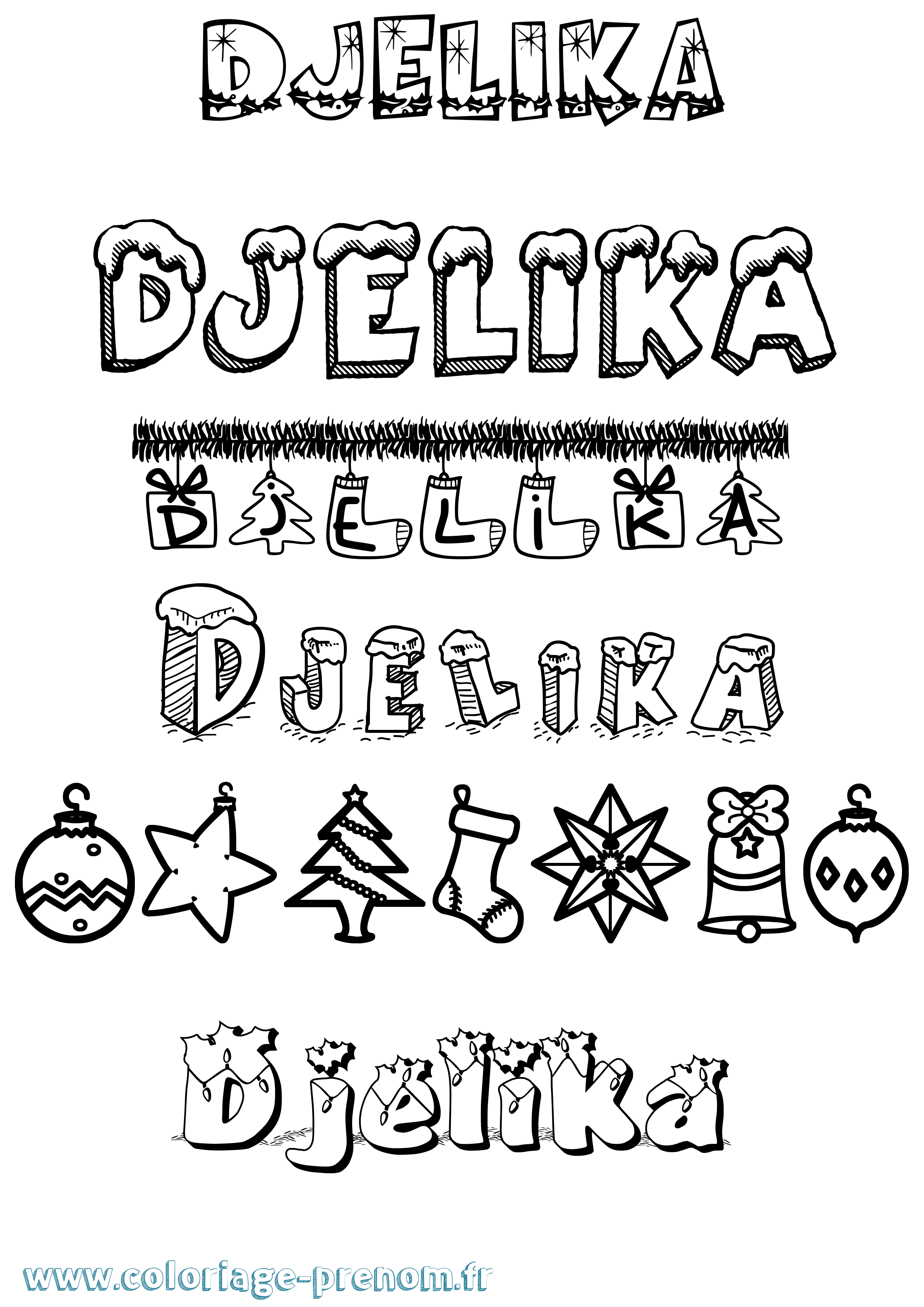Coloriage prénom Djelika Noël