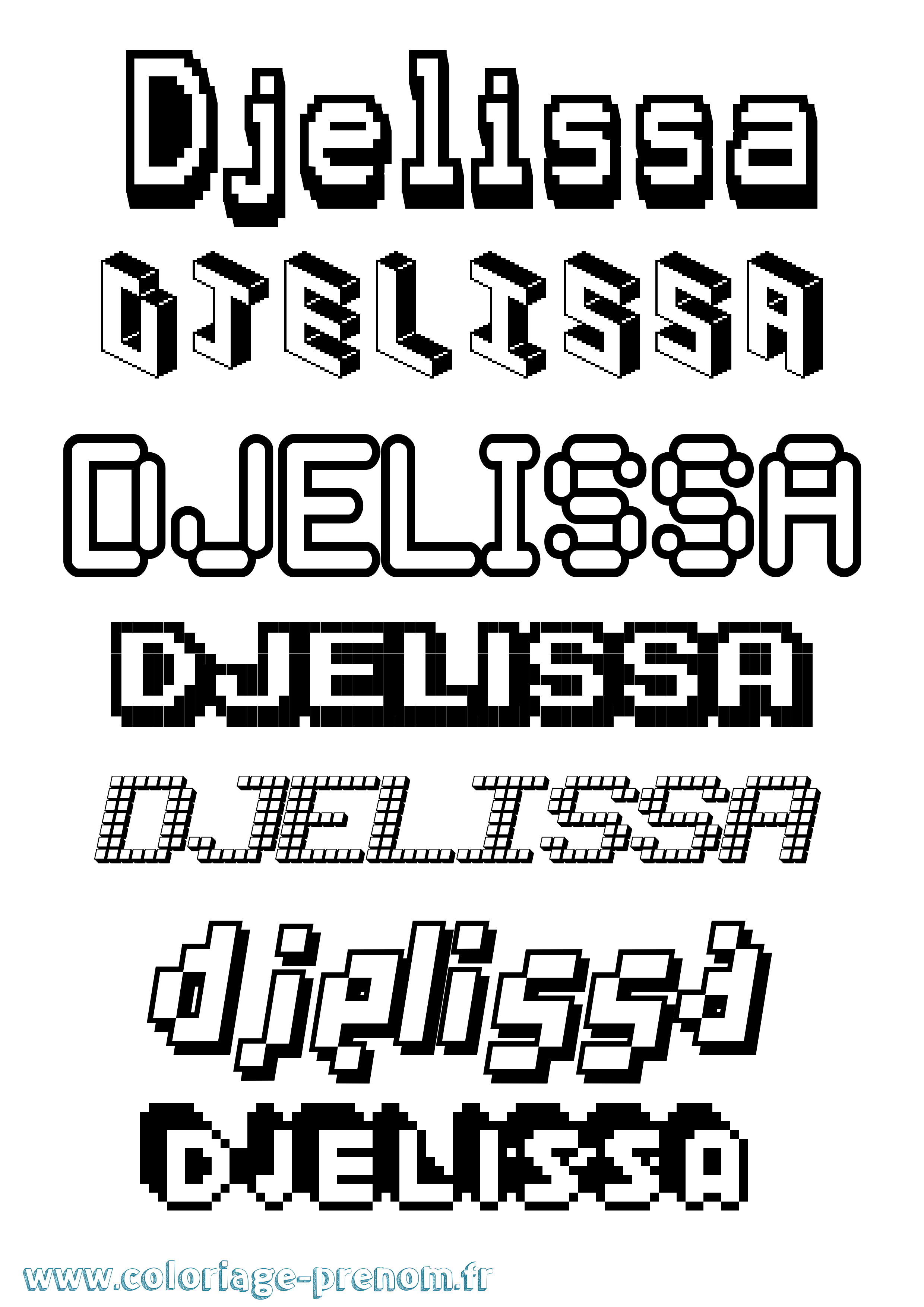 Coloriage prénom Djelissa Pixel