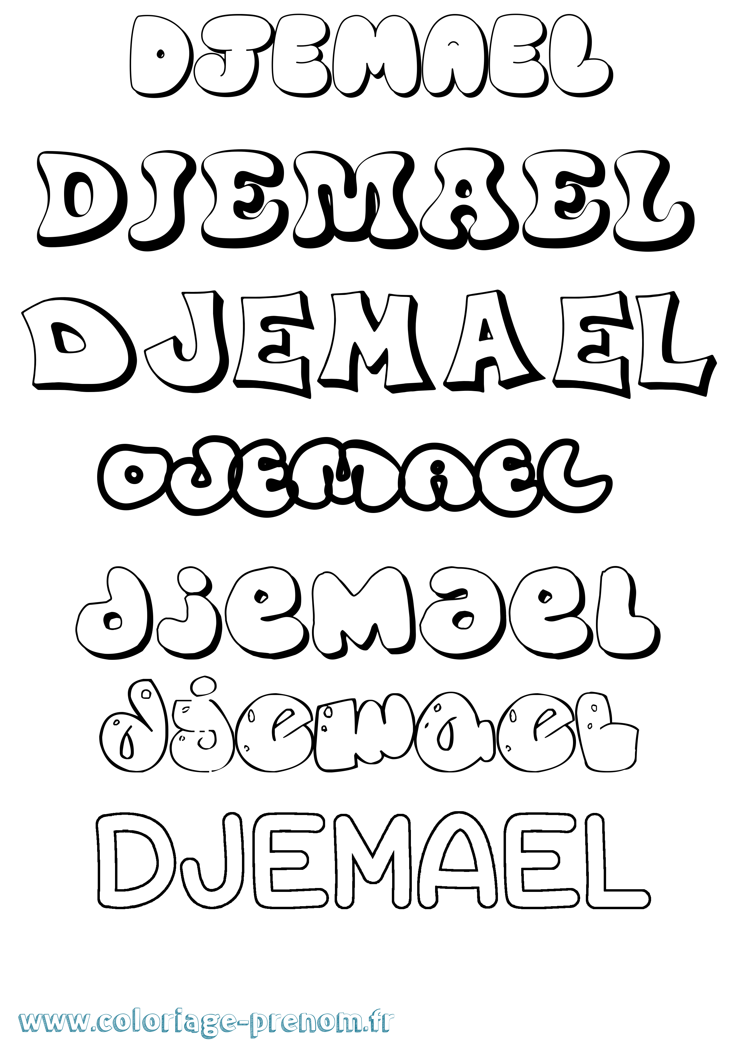 Coloriage prénom Djemael Bubble
