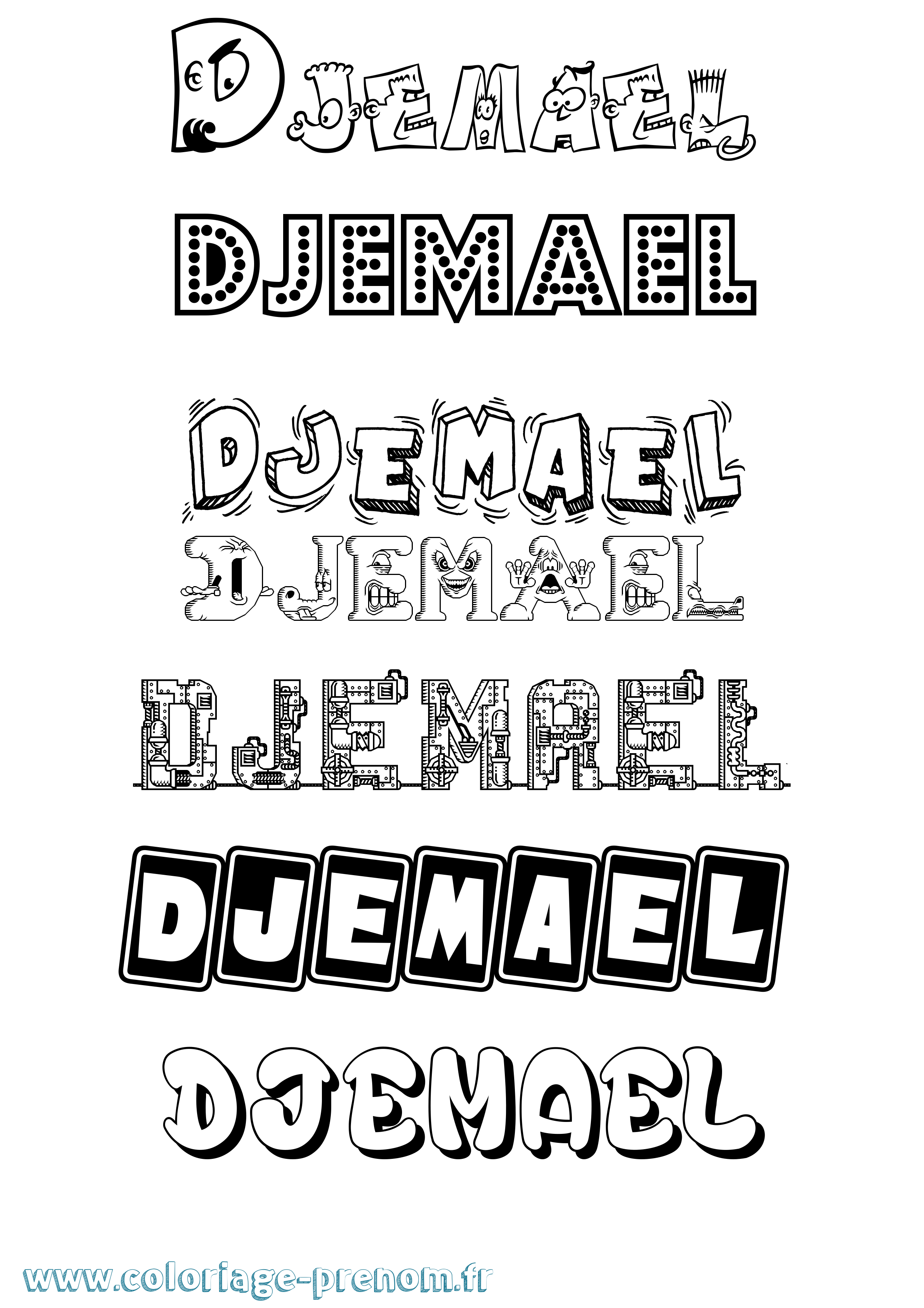 Coloriage prénom Djemael Fun