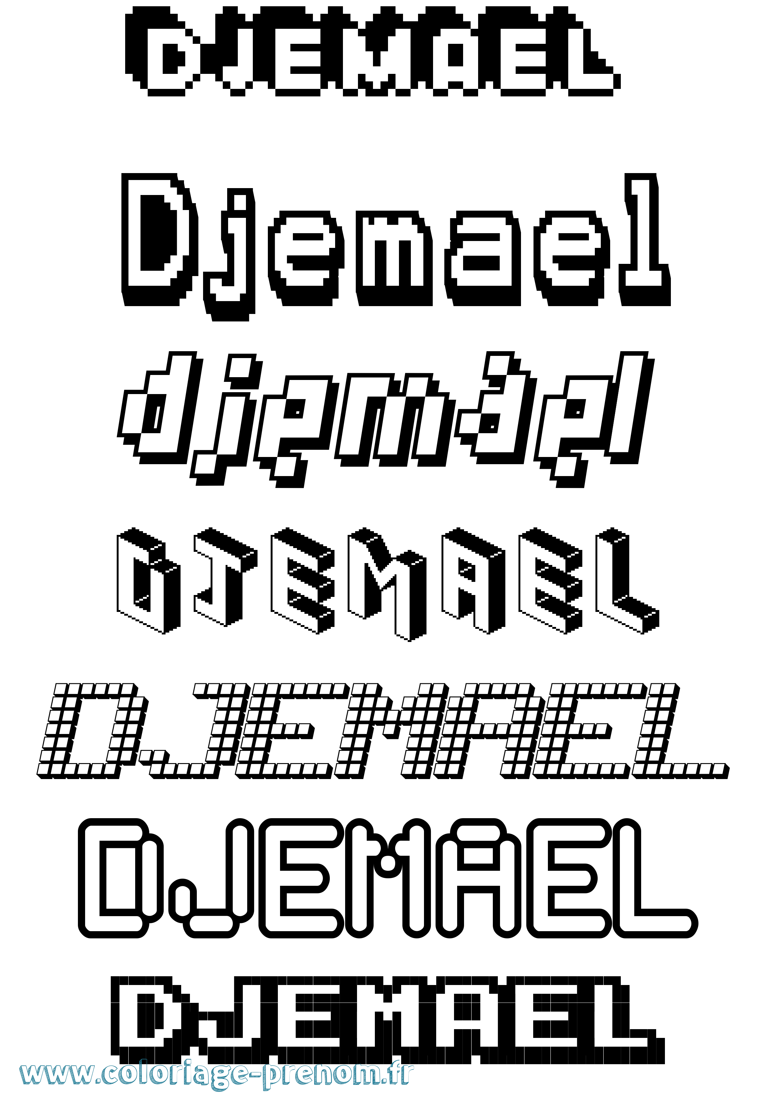 Coloriage prénom Djemael Pixel