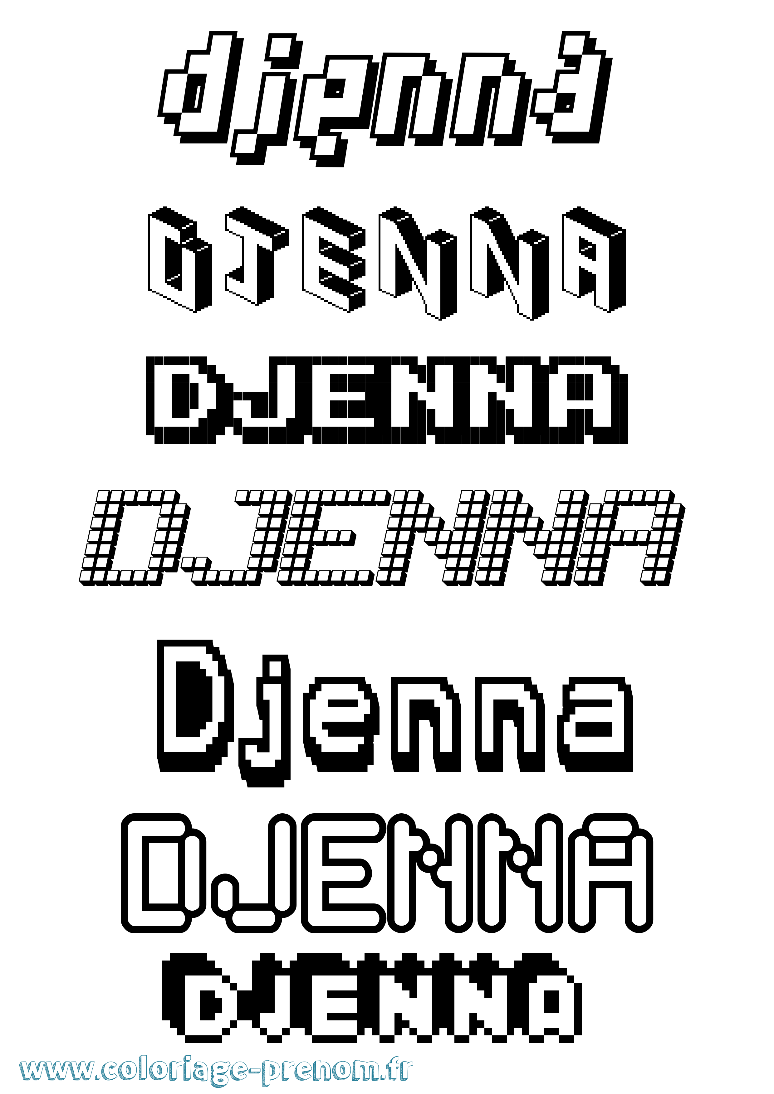 Coloriage prénom Djenna Pixel