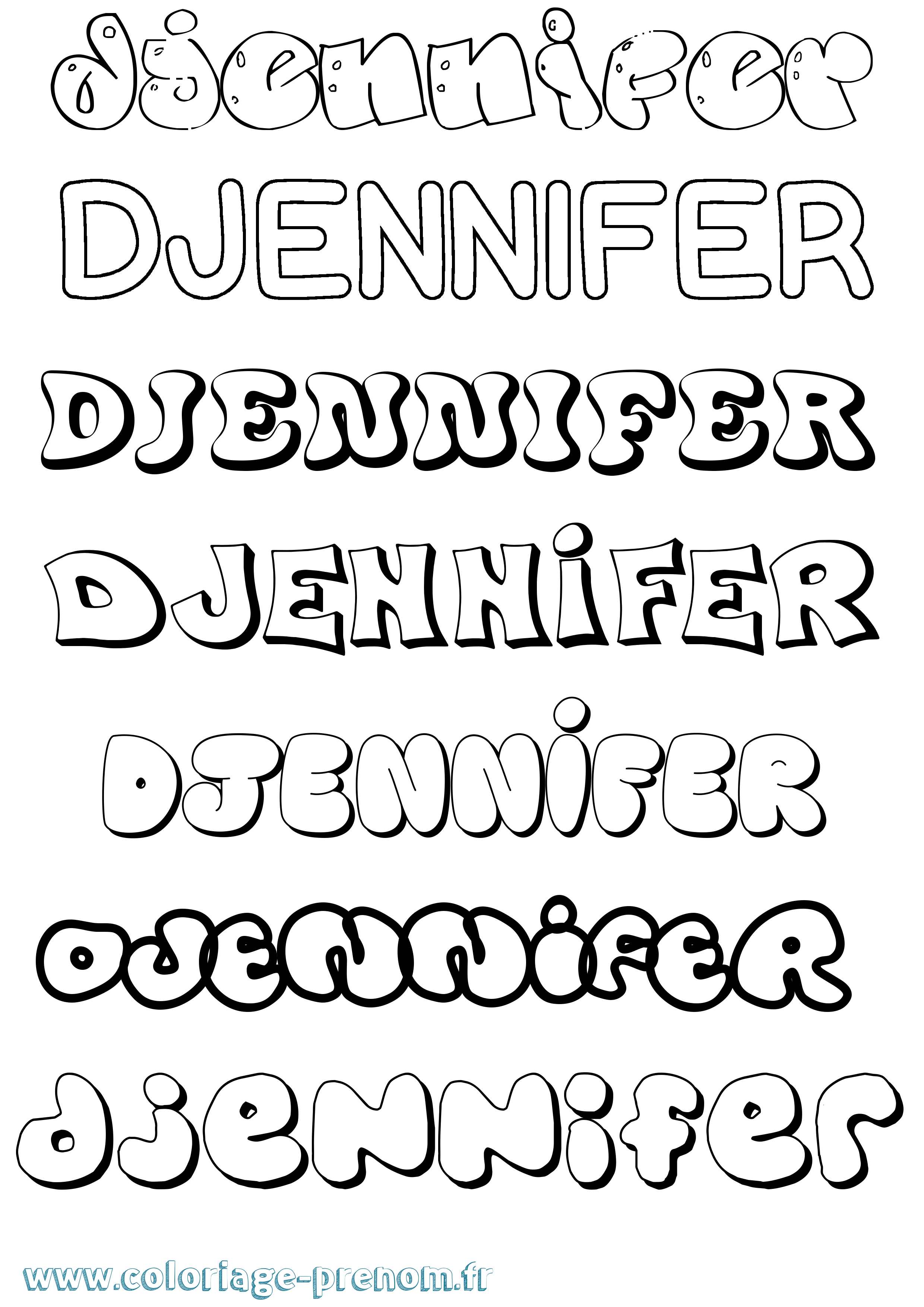 Coloriage prénom Djennifer Bubble