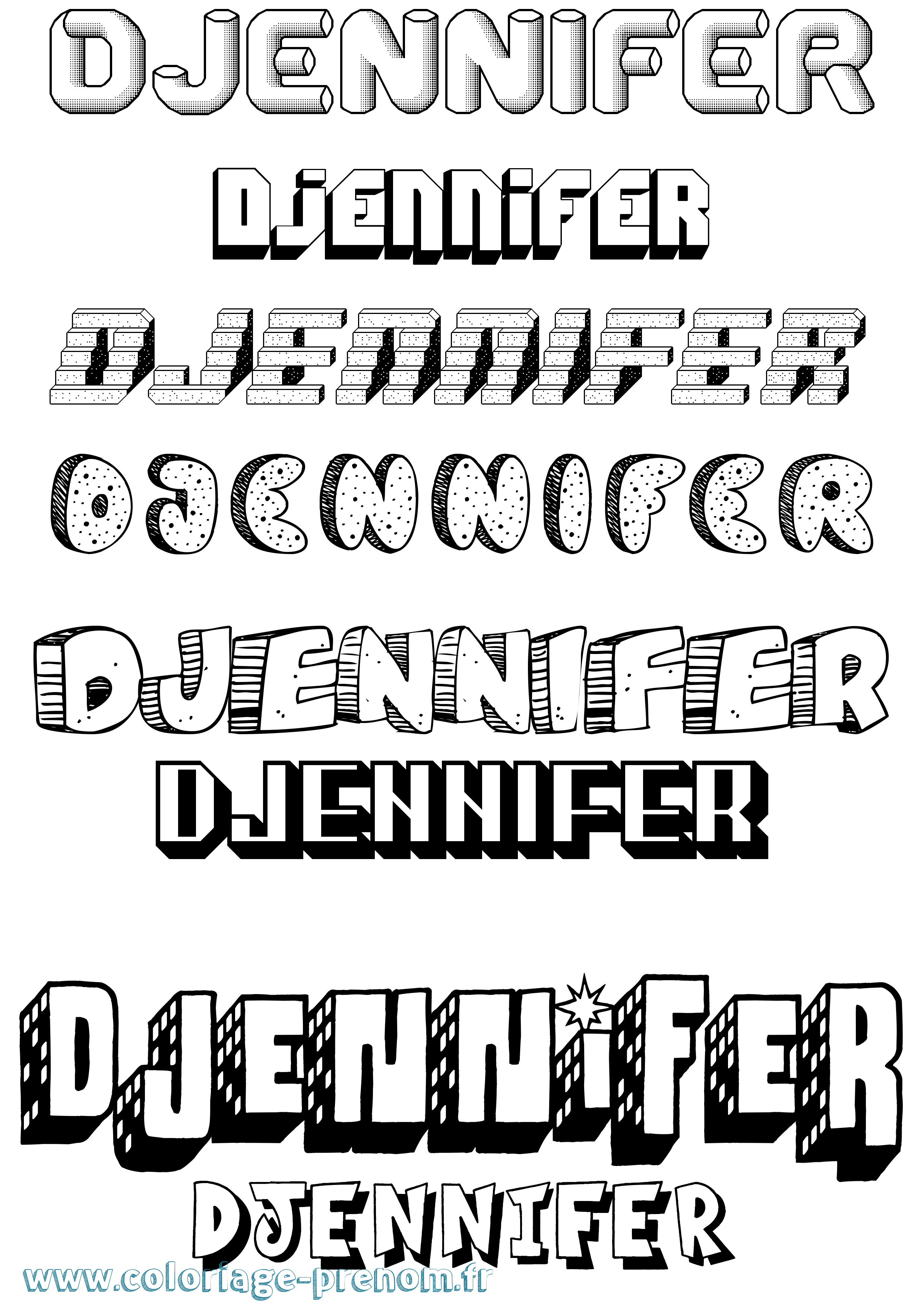 Coloriage prénom Djennifer Effet 3D