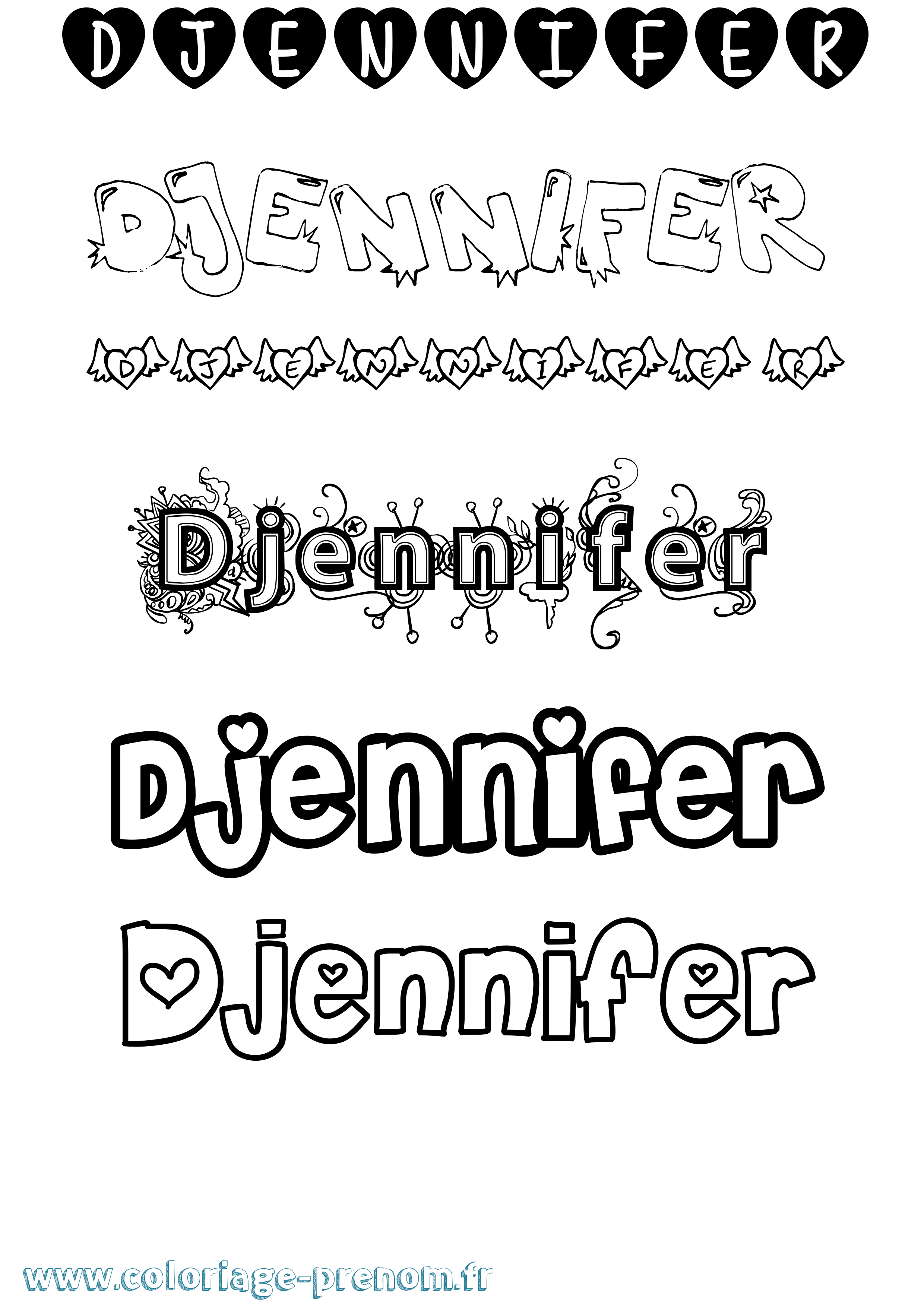 Coloriage prénom Djennifer Girly