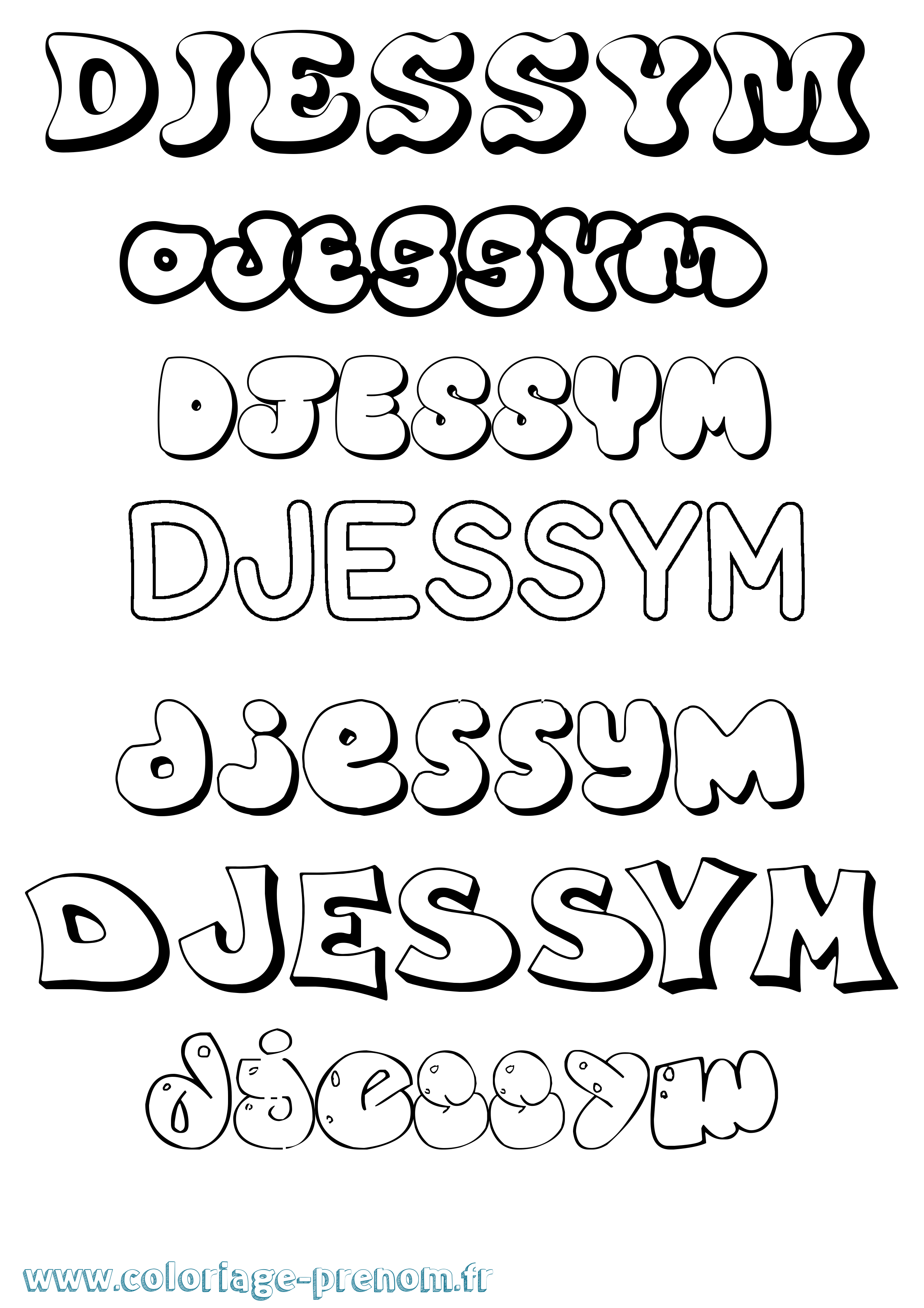 Coloriage Djessym Bubble Coloriage prénom Djessym Bubble