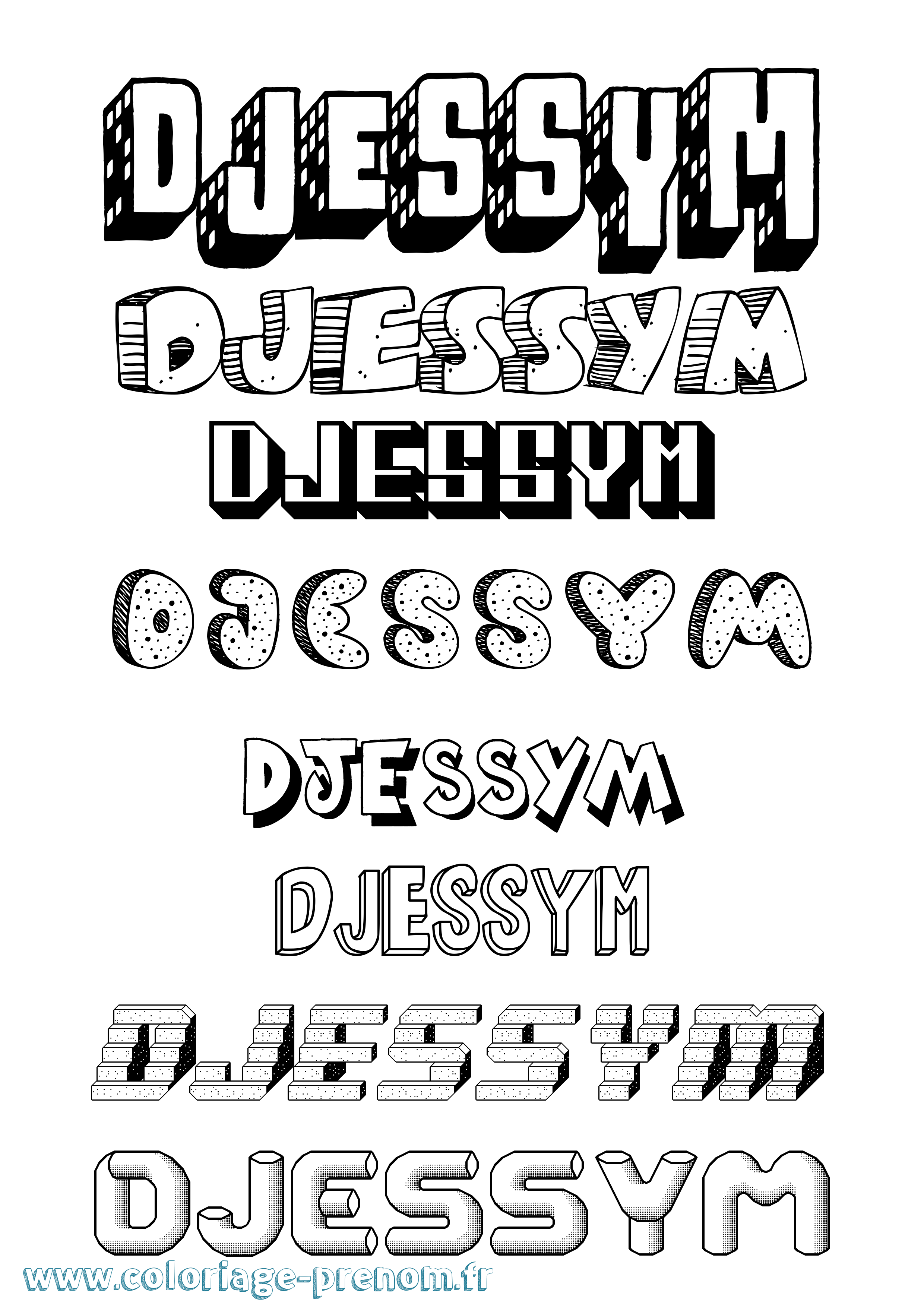 Coloriage Djessym Effet 3D Coloriage prénom Djessym Effet 3D