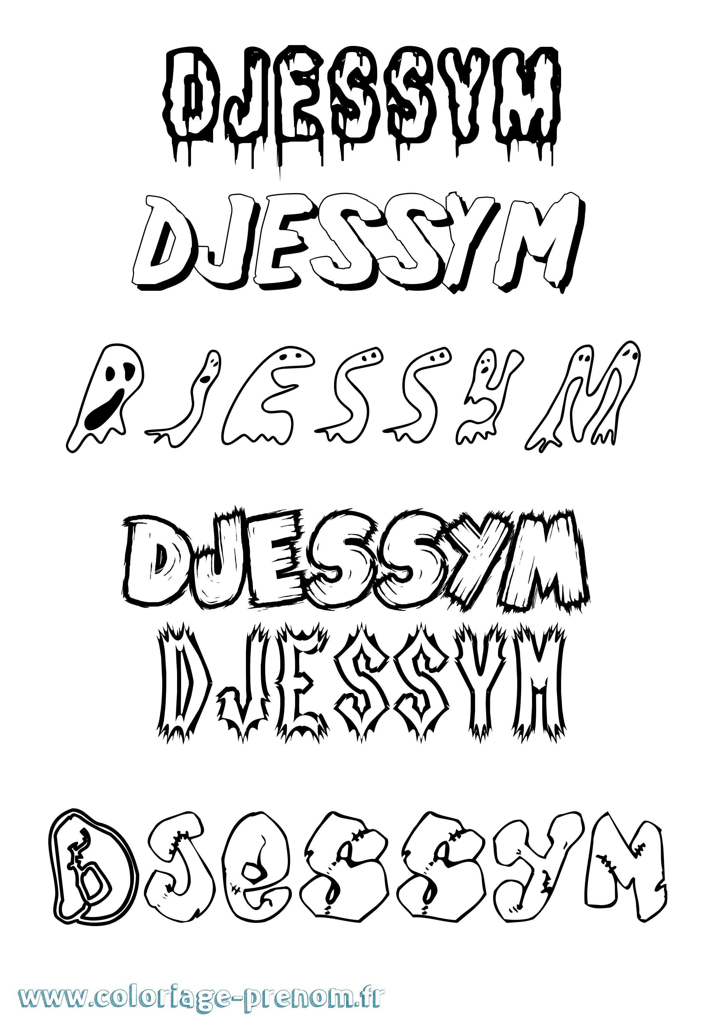 Coloriage Djessym Frisson Coloriage prénom Djessym Frisson