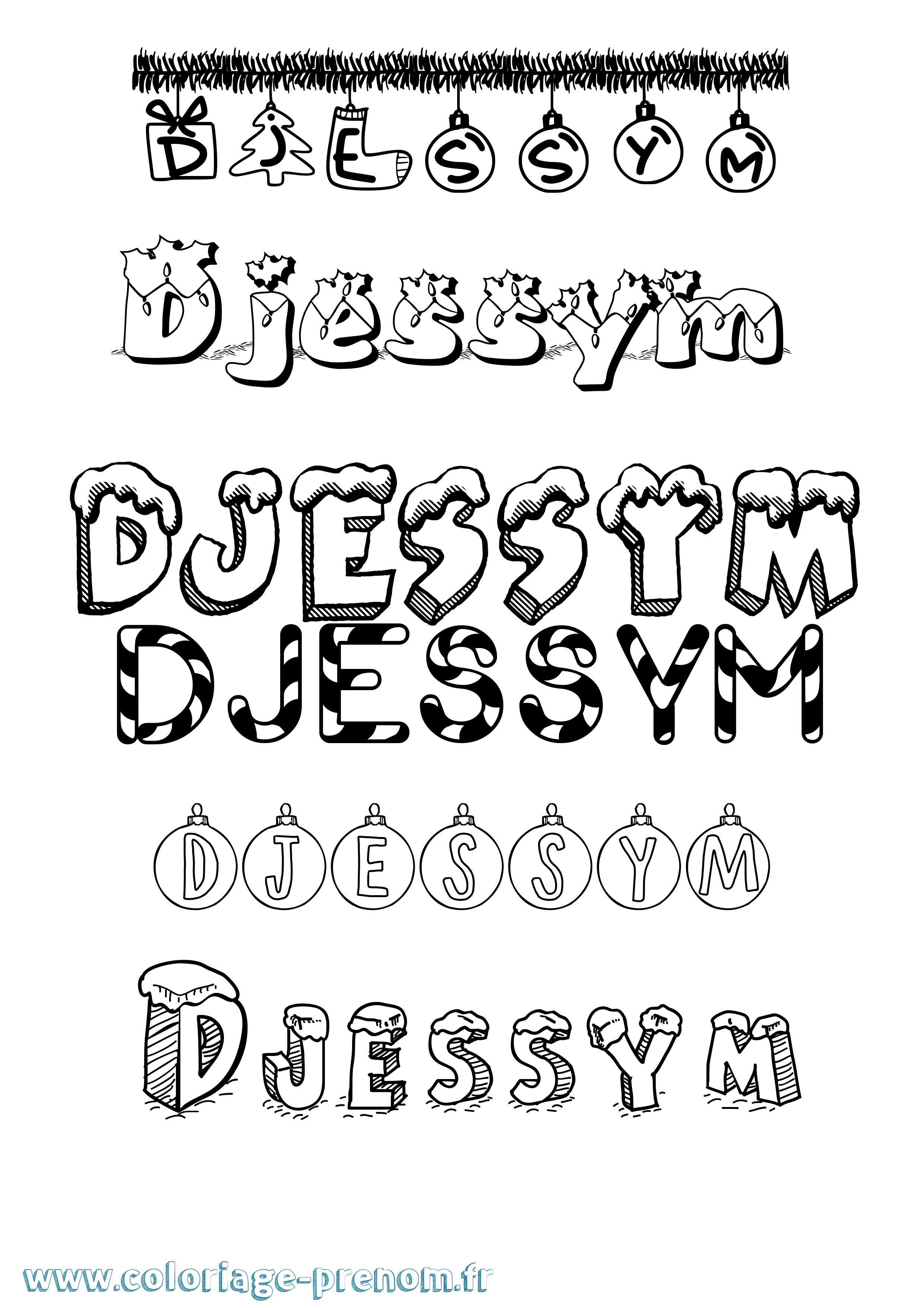 Coloriage Djessym Noël Coloriage prénom Djessym Noël