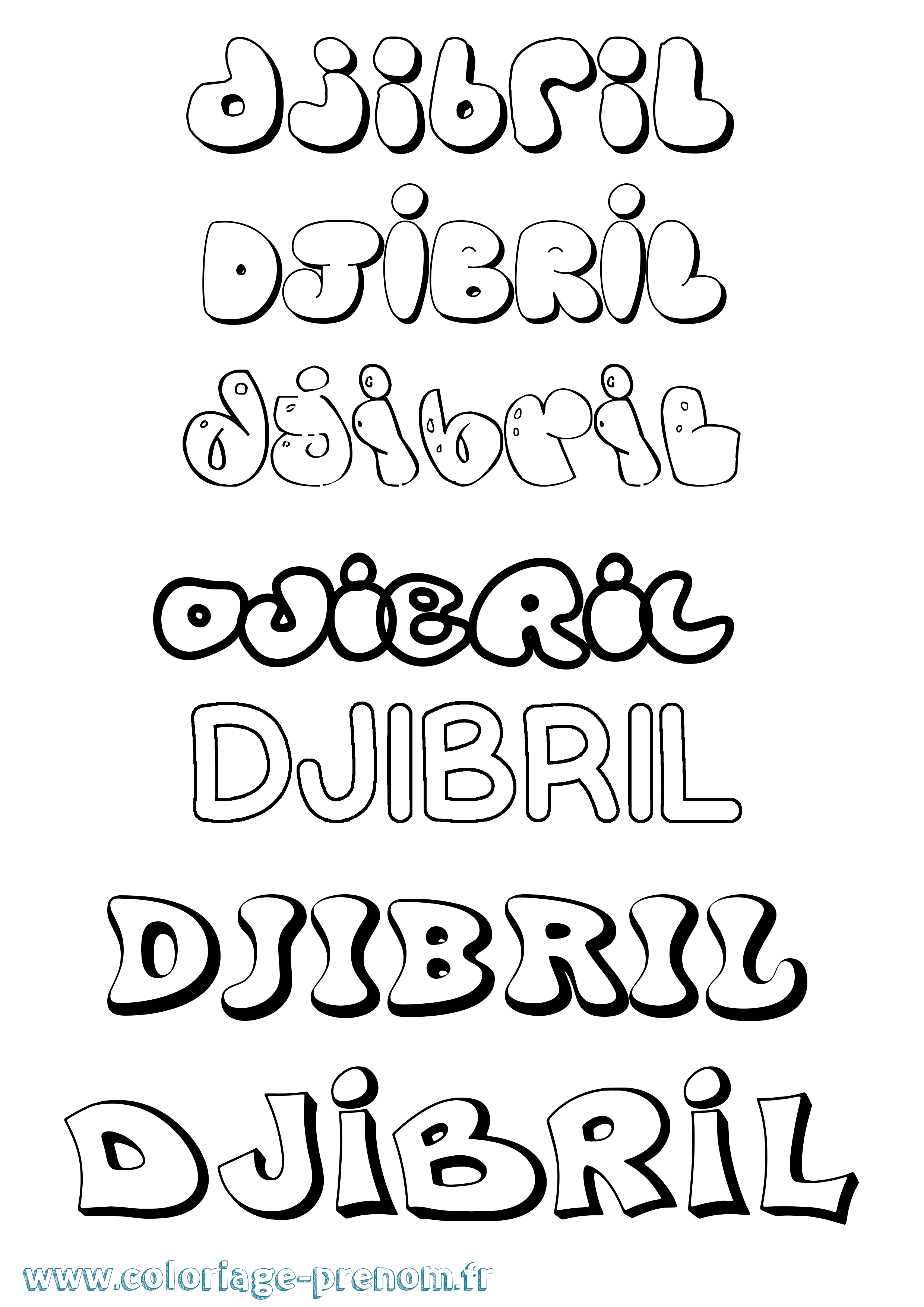 Coloriage prénom Djibril Bubble