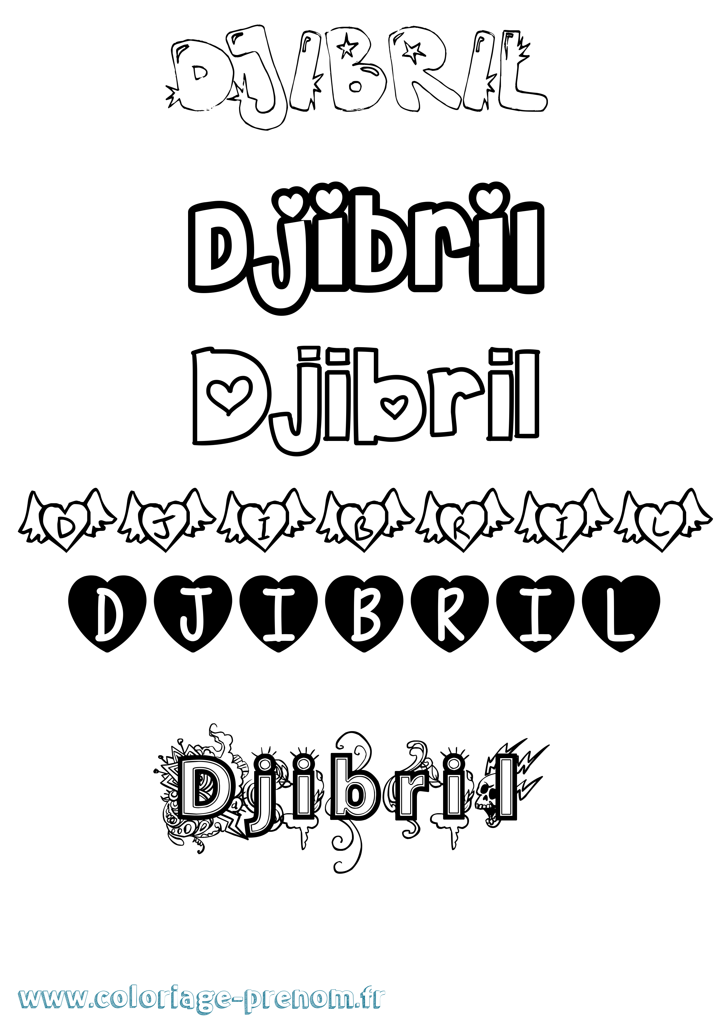 Coloriage prénom Djibril Girly