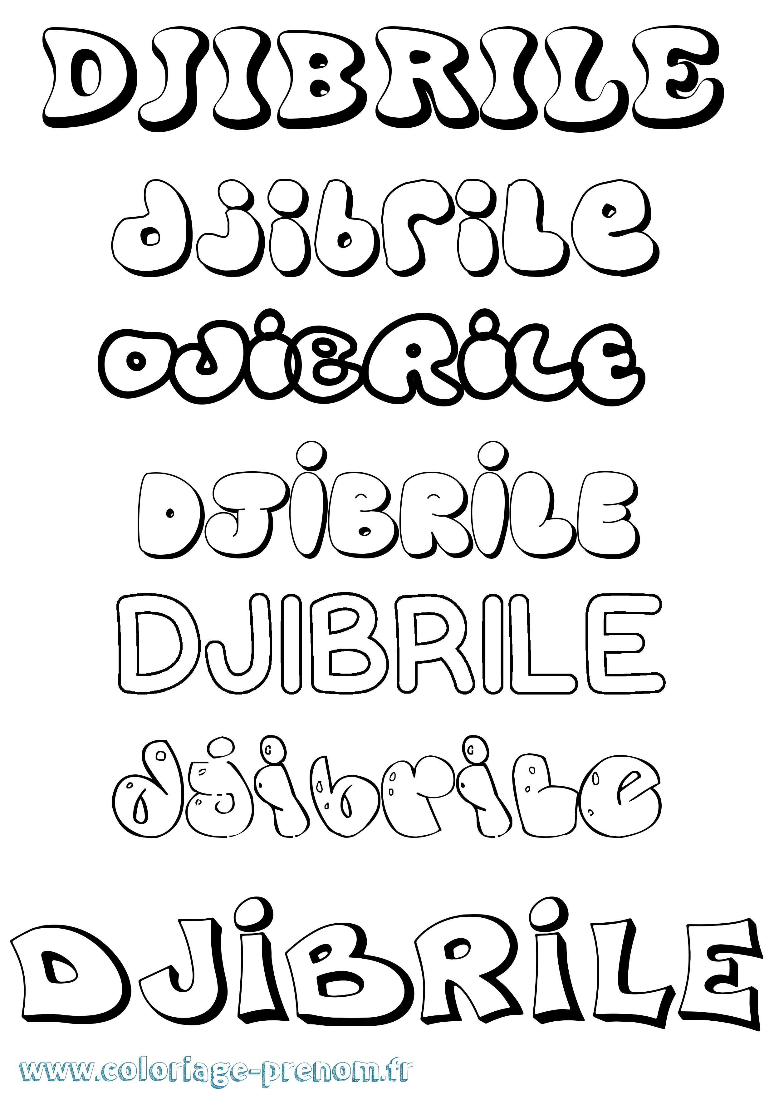 Coloriage prénom Djibrile Bubble