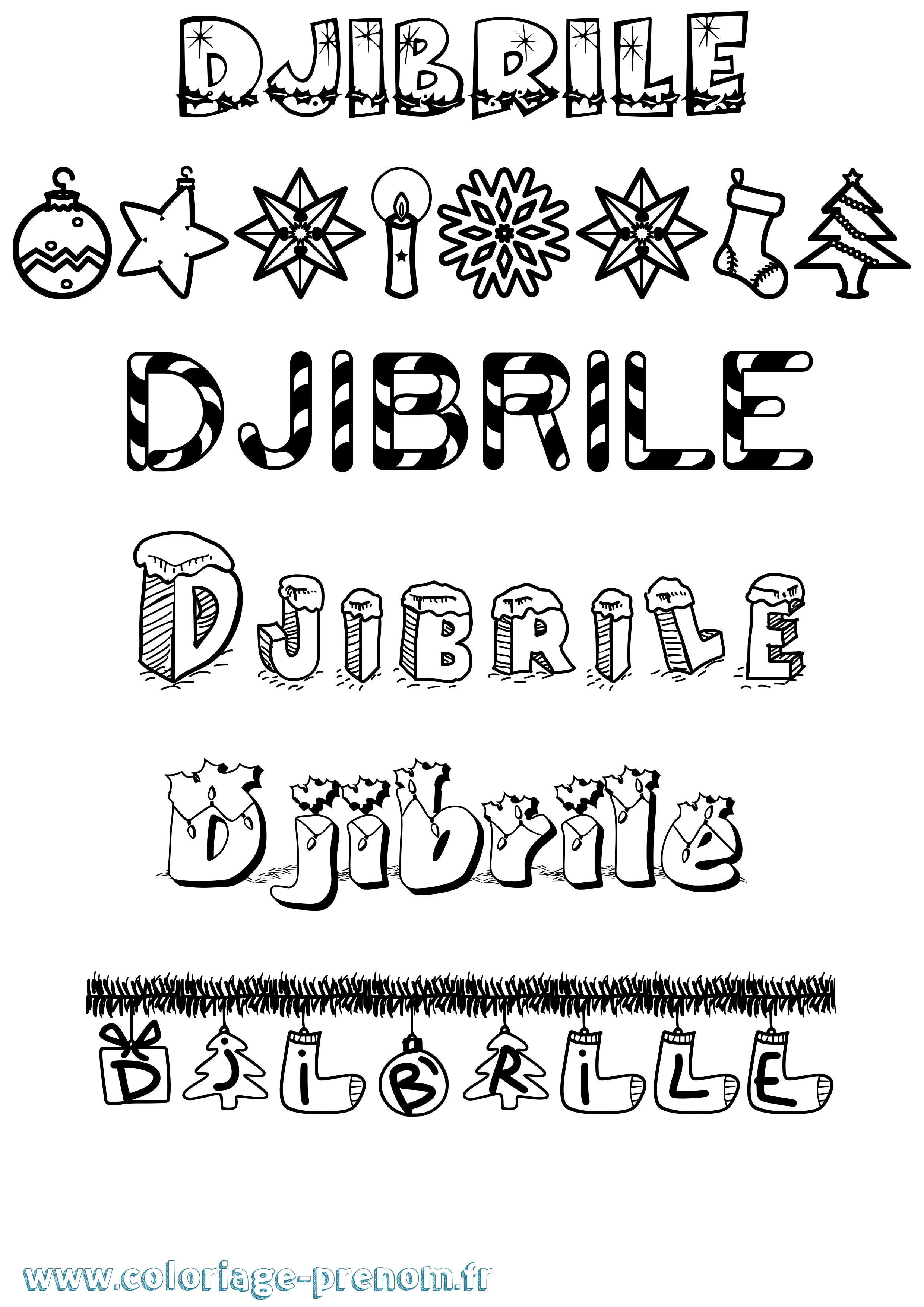 Coloriage prénom Djibrile Noël