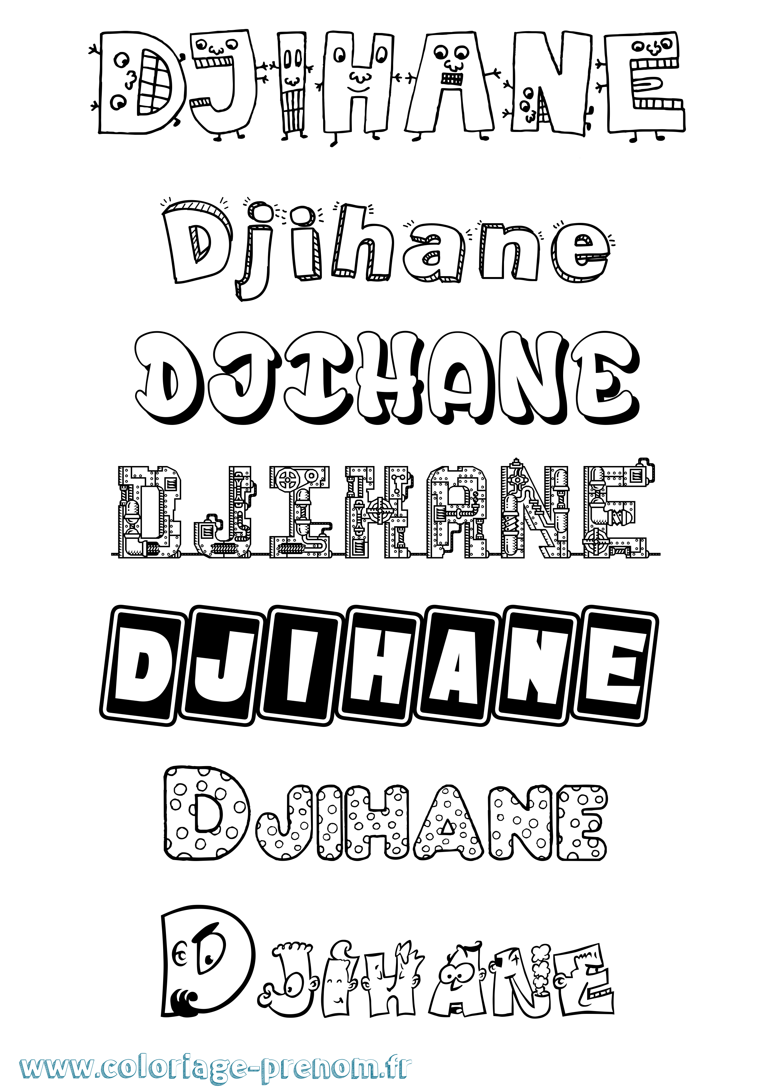 Coloriage prénom Djihane Fun