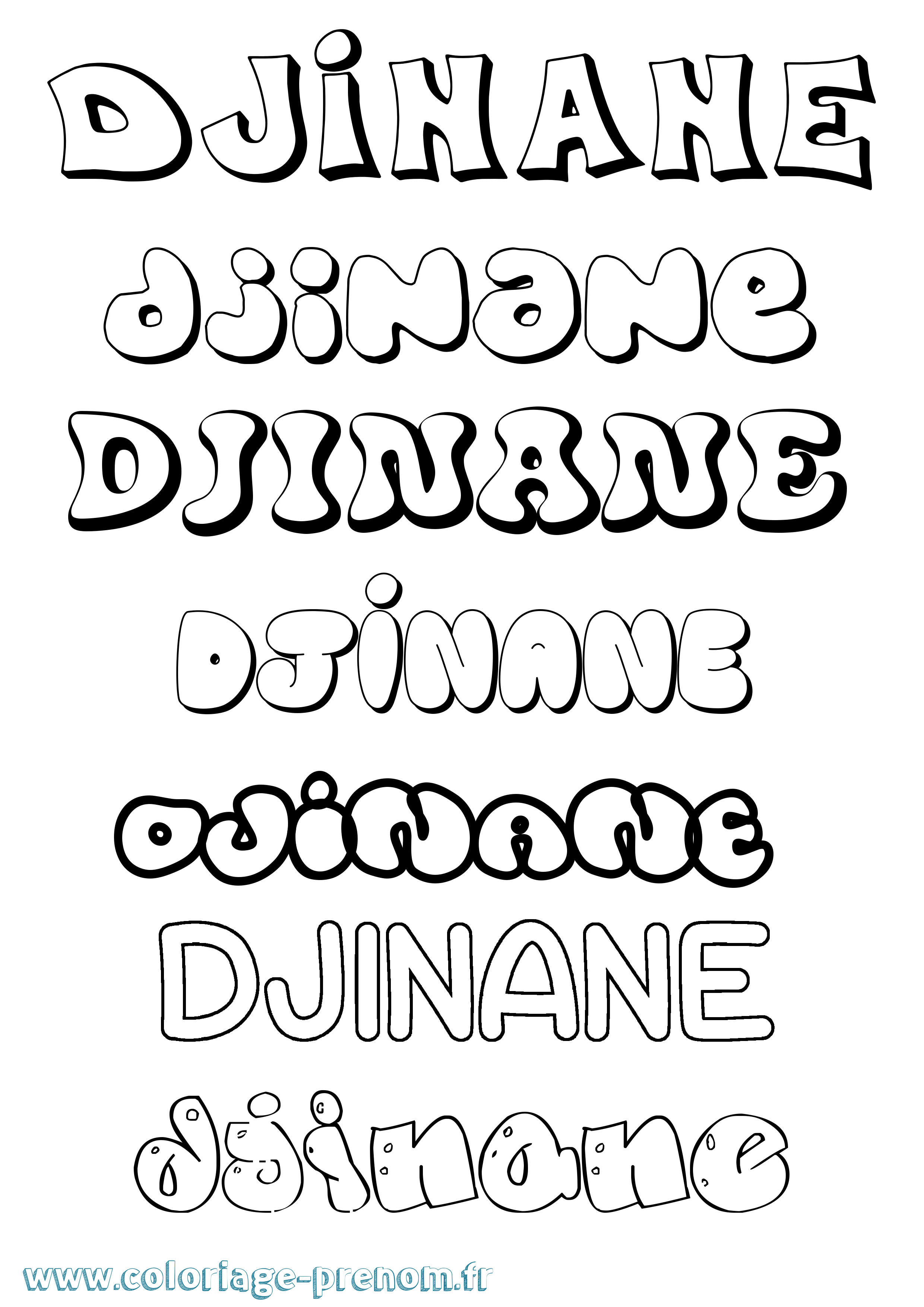 Coloriage prénom Djinane Bubble