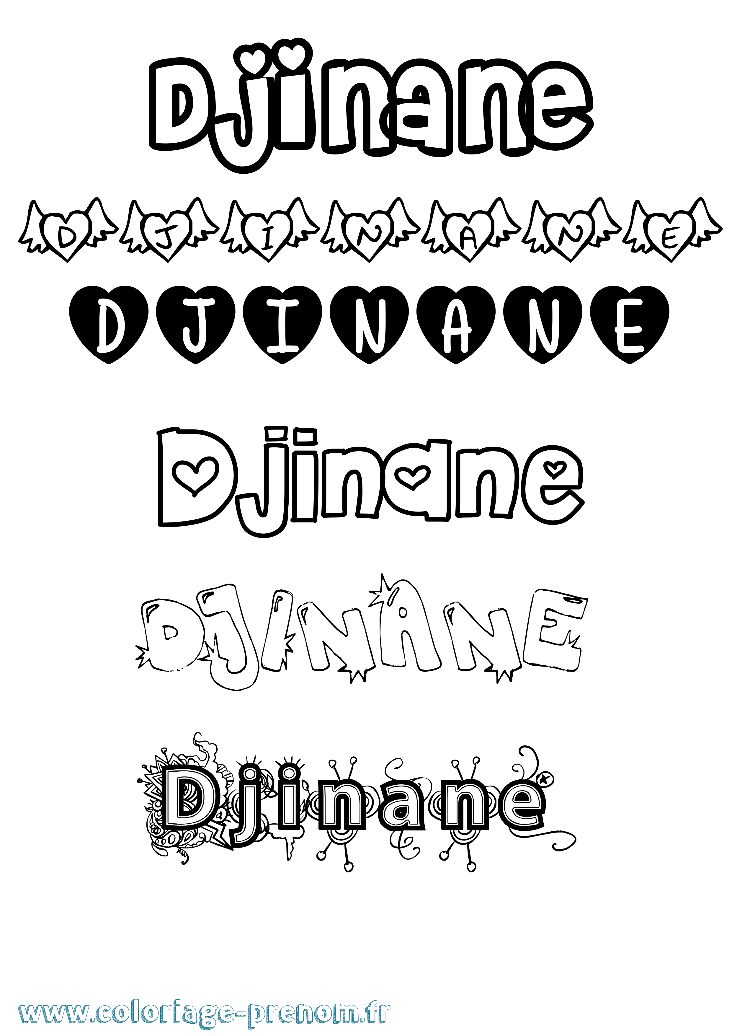 Coloriage prénom Djinane Girly