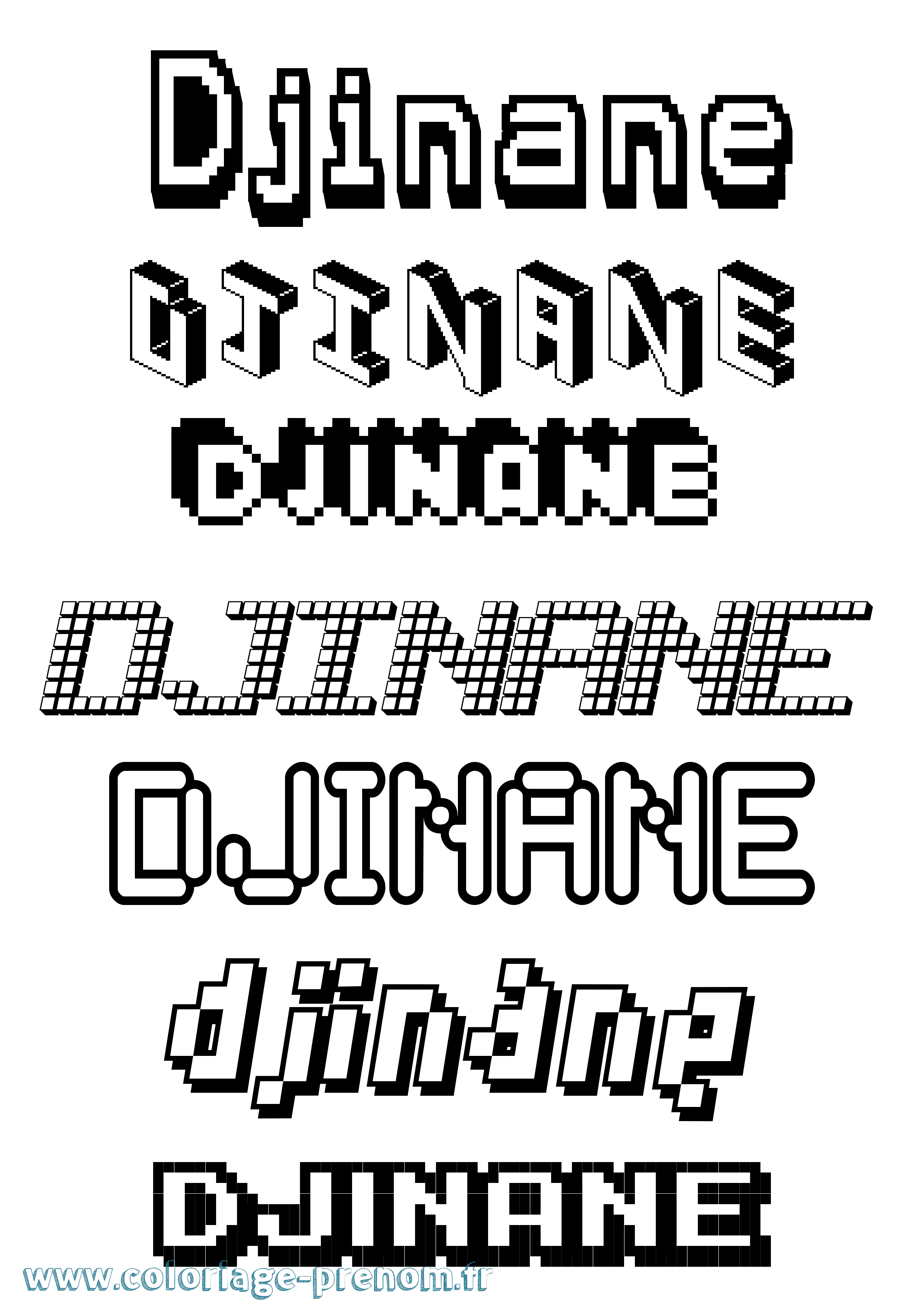 Coloriage prénom Djinane Pixel