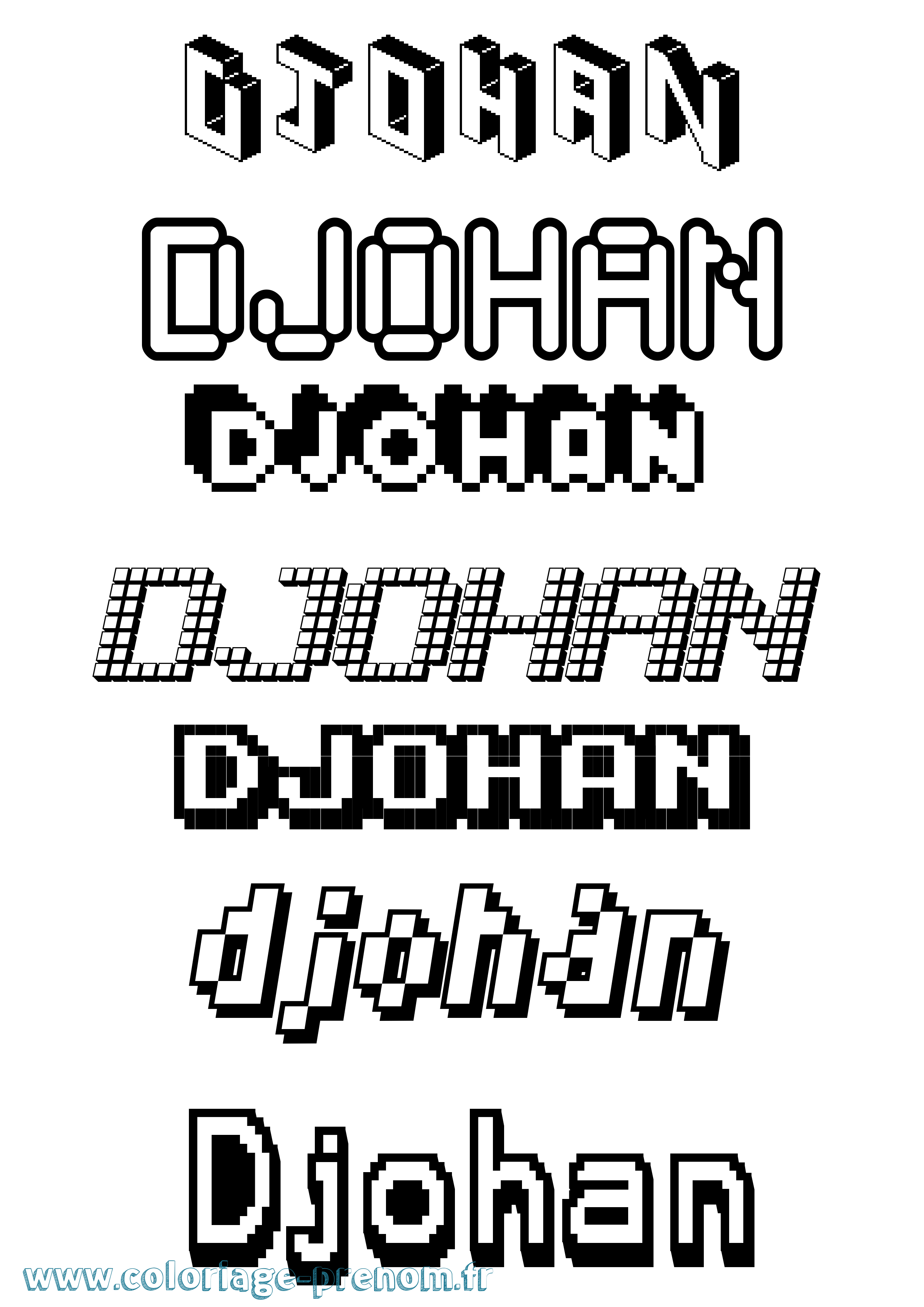 Coloriage prénom Djohan Pixel