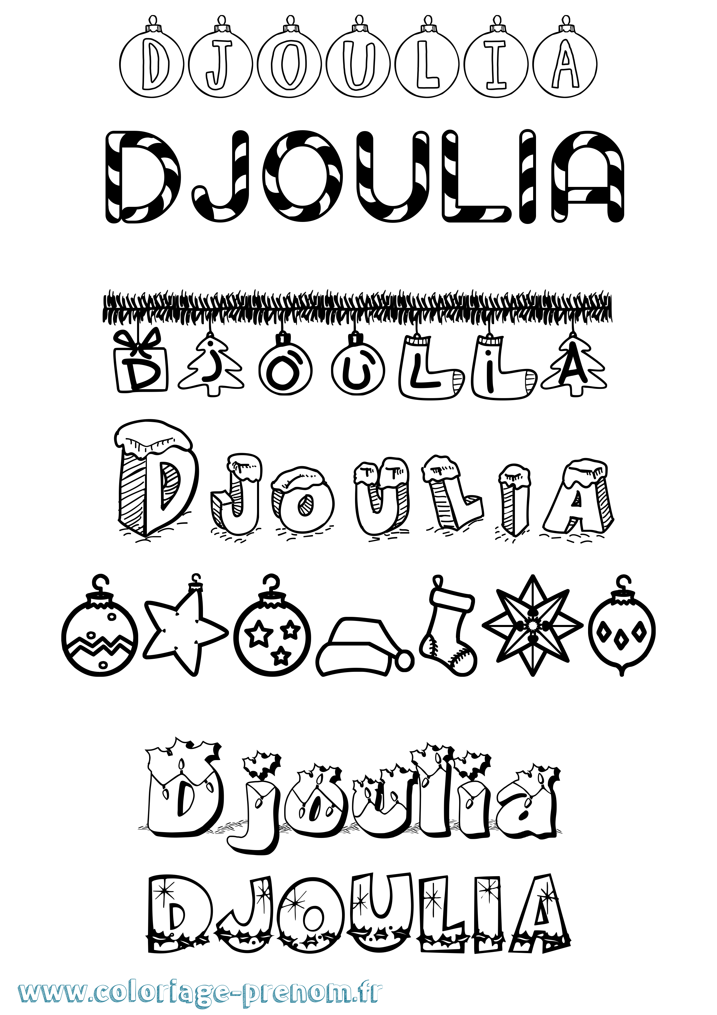 Coloriage Djoulia Noël Coloriage prénom Djoulia Noël