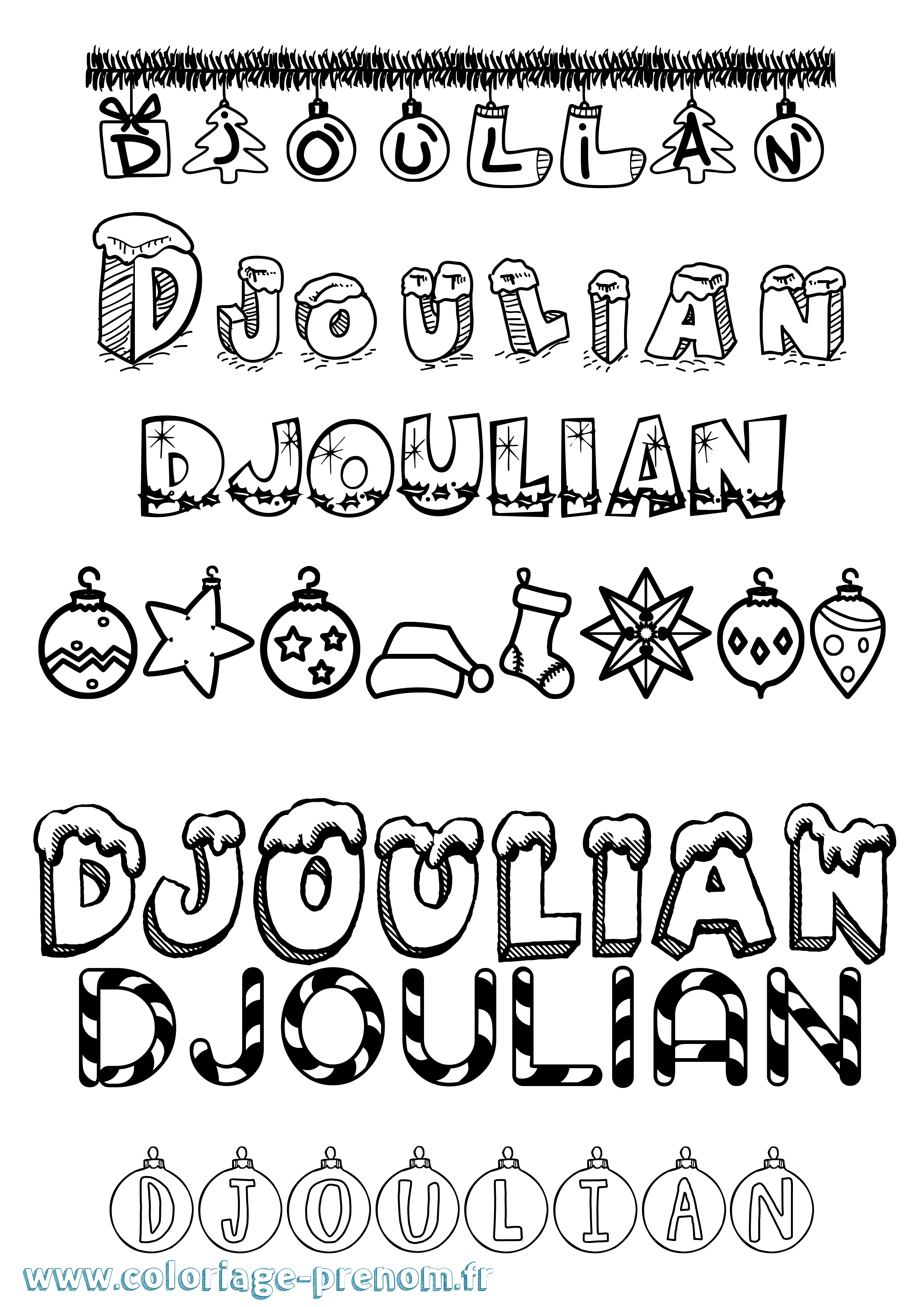 Coloriage Djoulian Noël Coloriage prénom Djoulian Noël