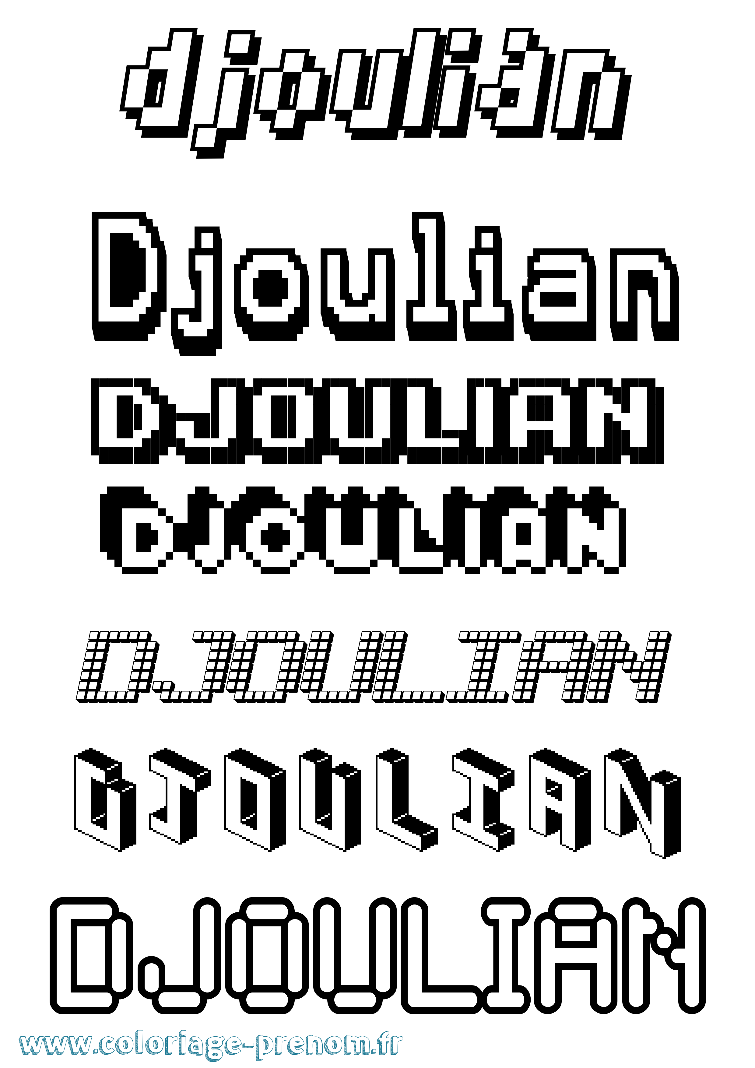 Coloriage prénom Djoulian Pixel