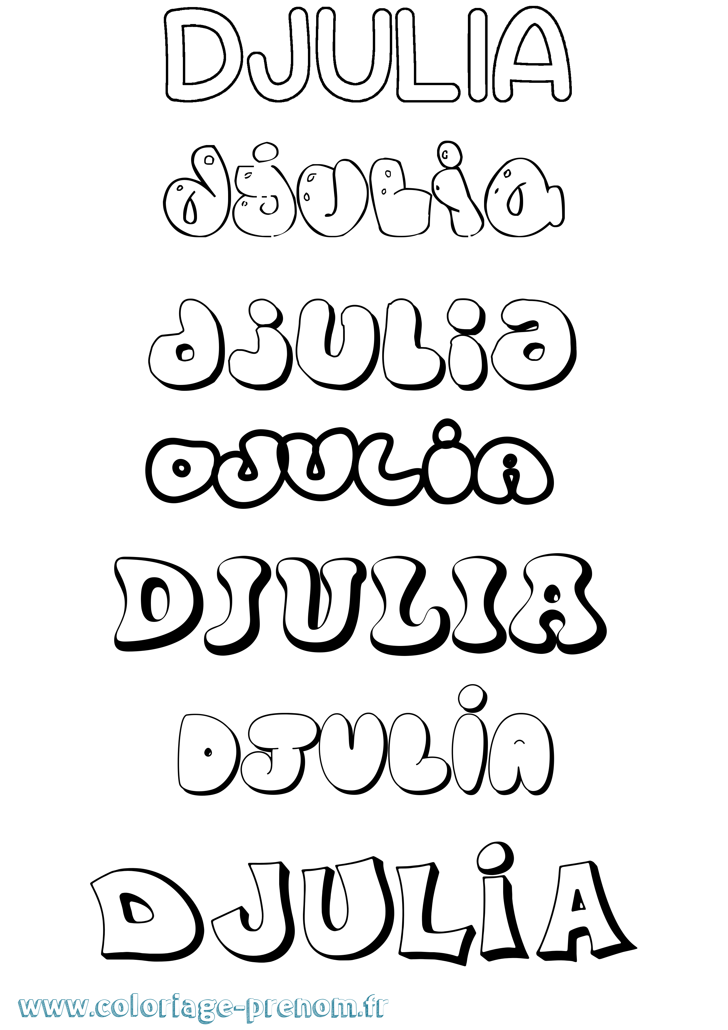 Coloriage Djulia Bubble Coloriage prénom Djulia Bubble