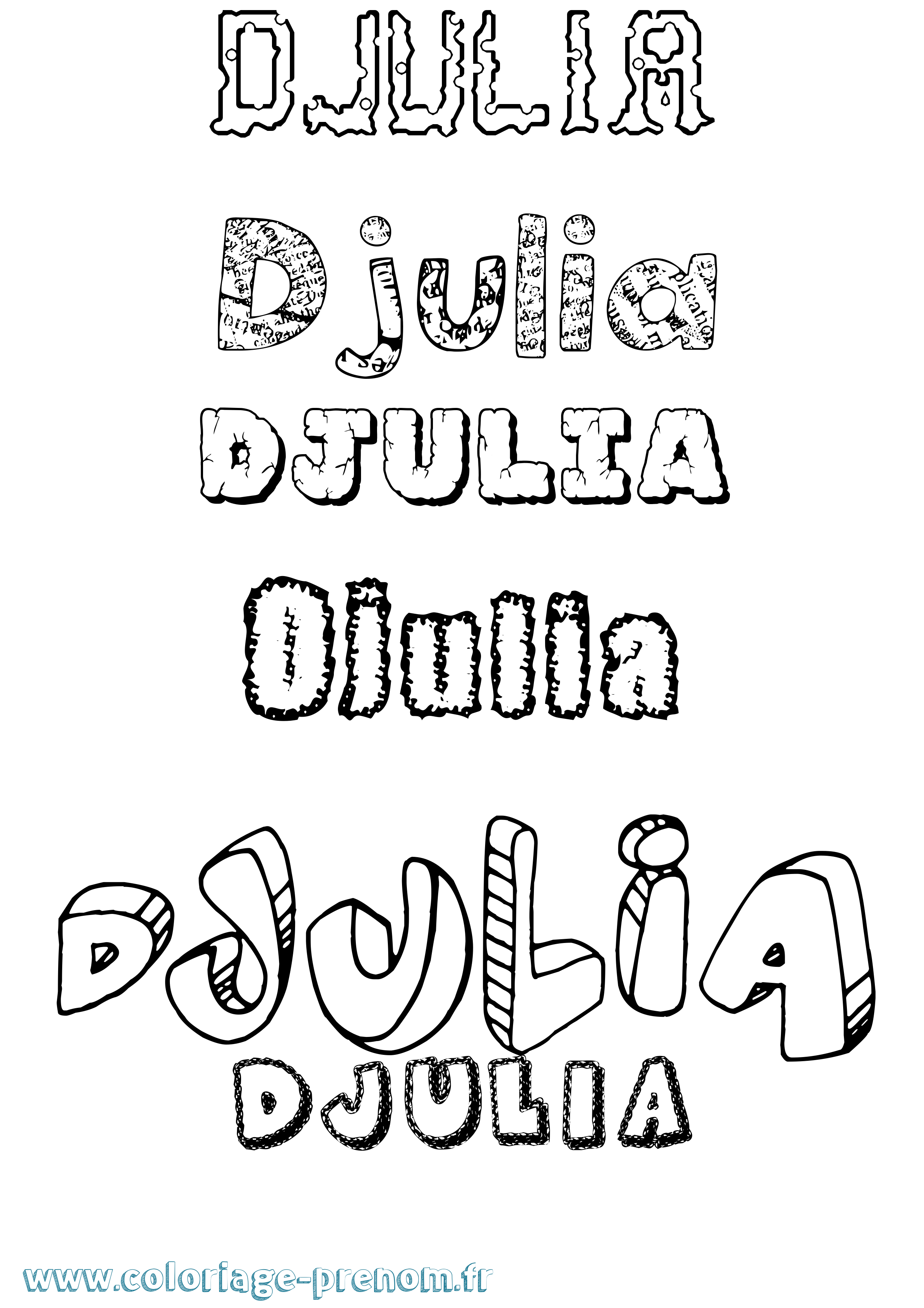 Coloriage Djulia Destructuré Coloriage prénom Djulia Destructuré