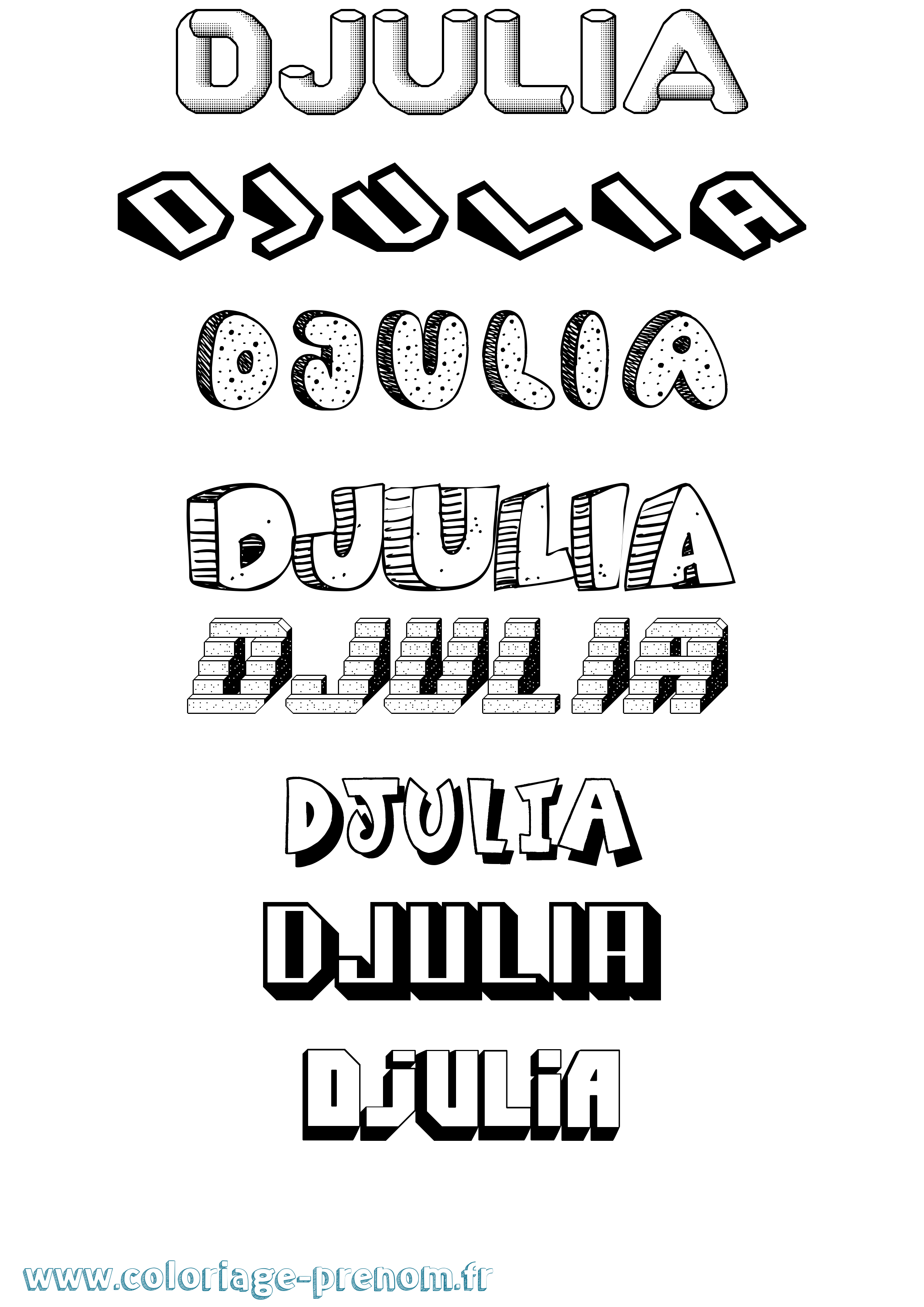 Coloriage Djulia Effet 3D Coloriage prénom Djulia Effet 3D